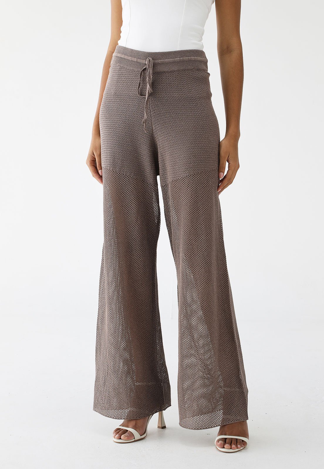 Calça Tricot Animale Jeans Wide Leg Lurex Marrom