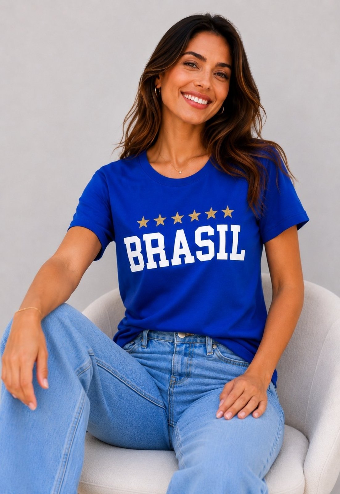 Blusa Brasil Malha Comfy Manga Curta Salvatore Azul