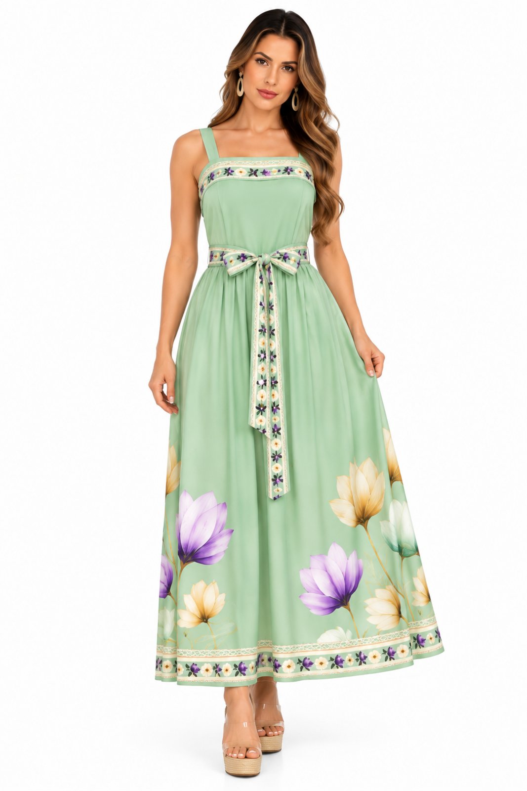 Vestido Longo de Alcinha D Bell Outlet Fashion Floral na Barra Verde