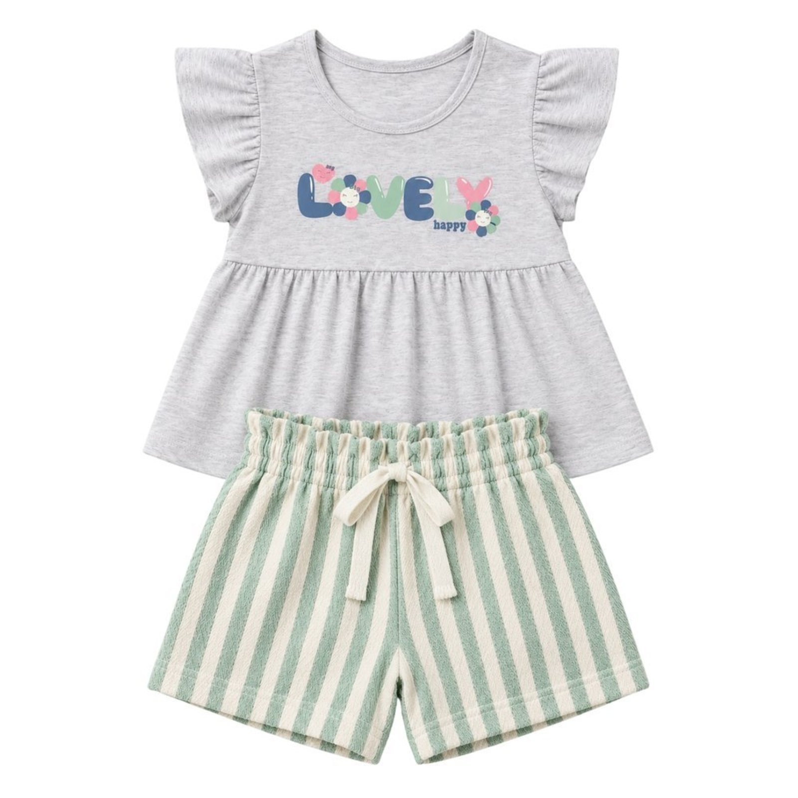 Infantil - Conjunto Menina Blusa Cotton Bermuda Moletinho Eco