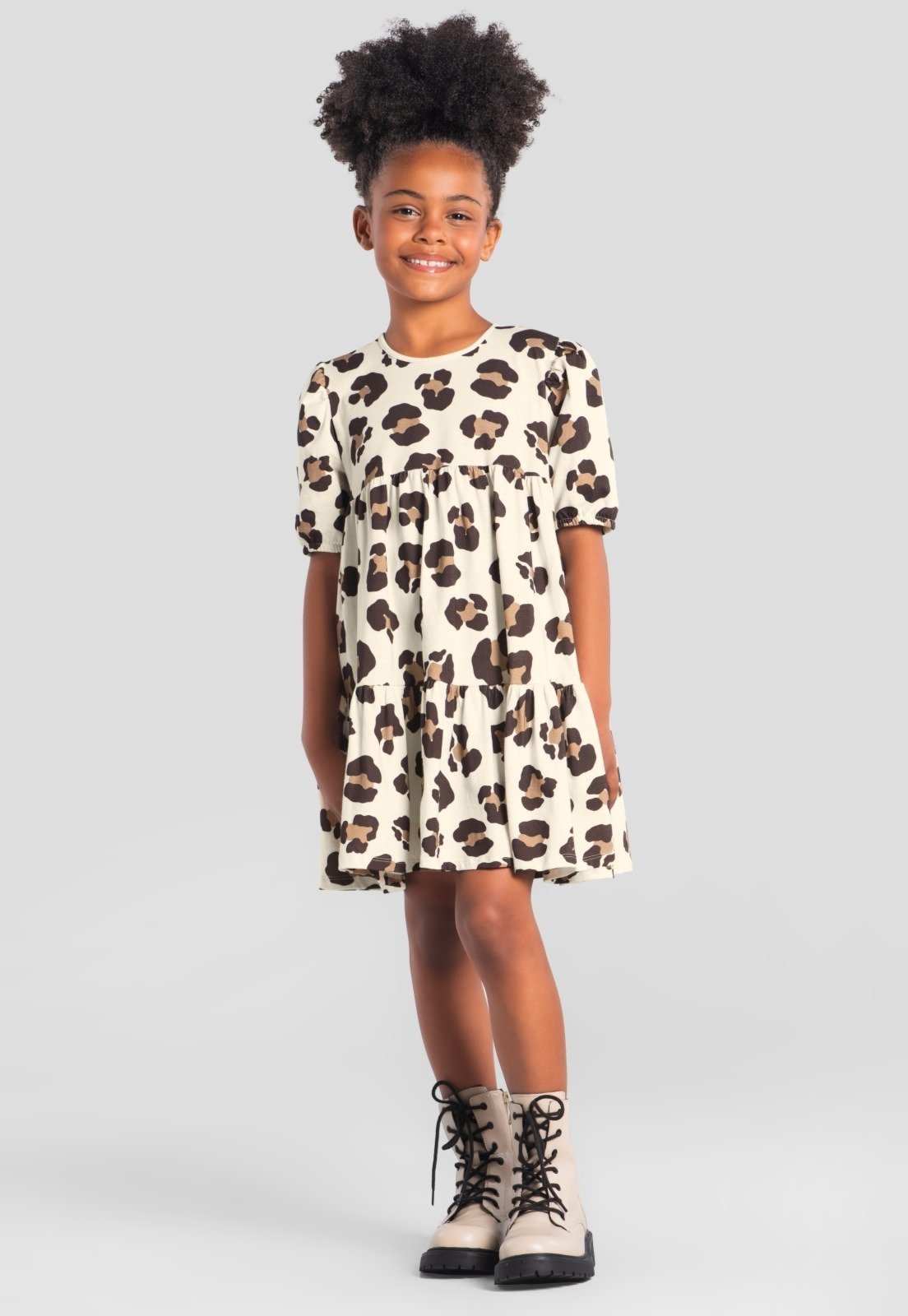 Infantil - Vestido menina animal print em cotton Brandili