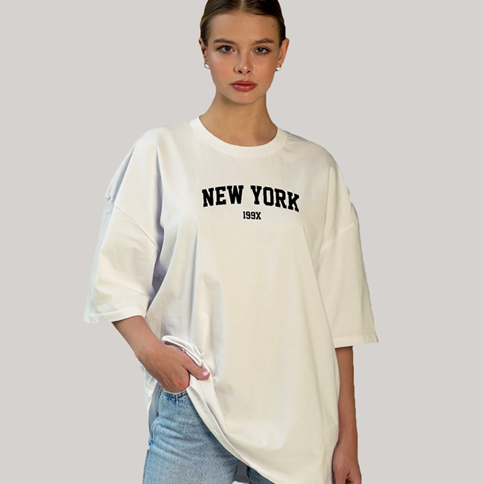 Camiseta Ousy New York 199X Streetwear Oversized Unissex Off White