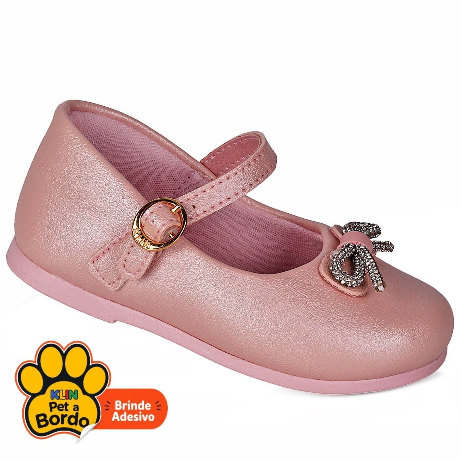 Infantil - Sapatilha Klin Princesa Rose Metalizado com Strass | Sapato de Festa Anatômico para Meninas