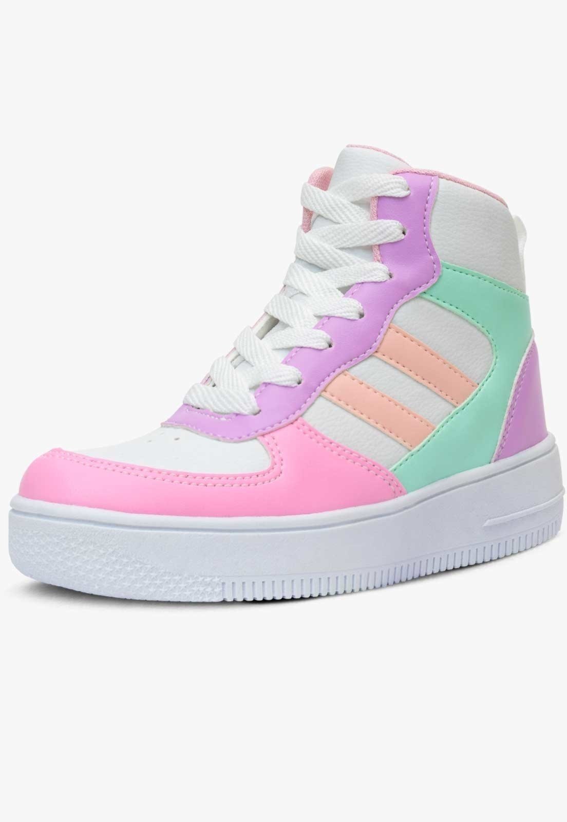 Vista 2 Infantil - Tenis Cano Alto Menina Pópidi Botinha Colorido multicolorido Pópidí multicolorido