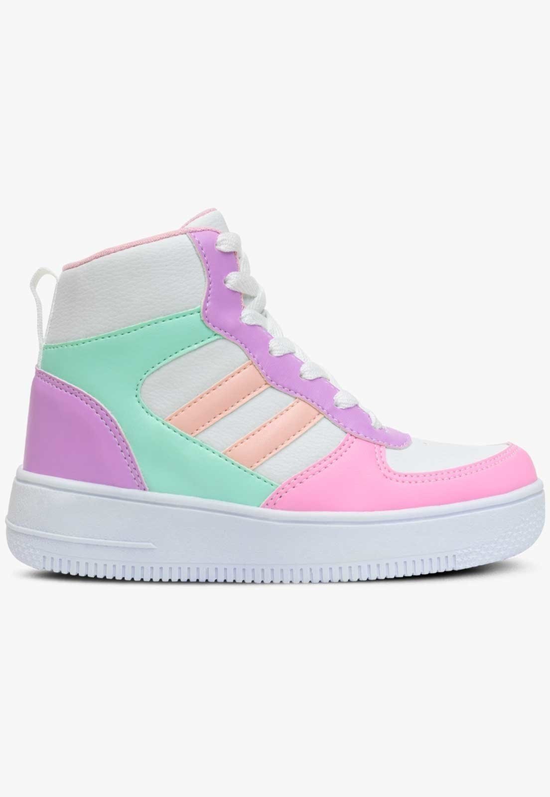 Vista 3 Infantil - Tenis Cano Alto Menina Pópidi Botinha Colorido multicolorido Pópidí multicolorido