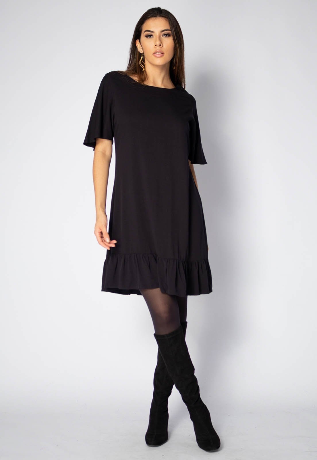 Vestido Curto Amazonia Vital Viscose Babados Preto