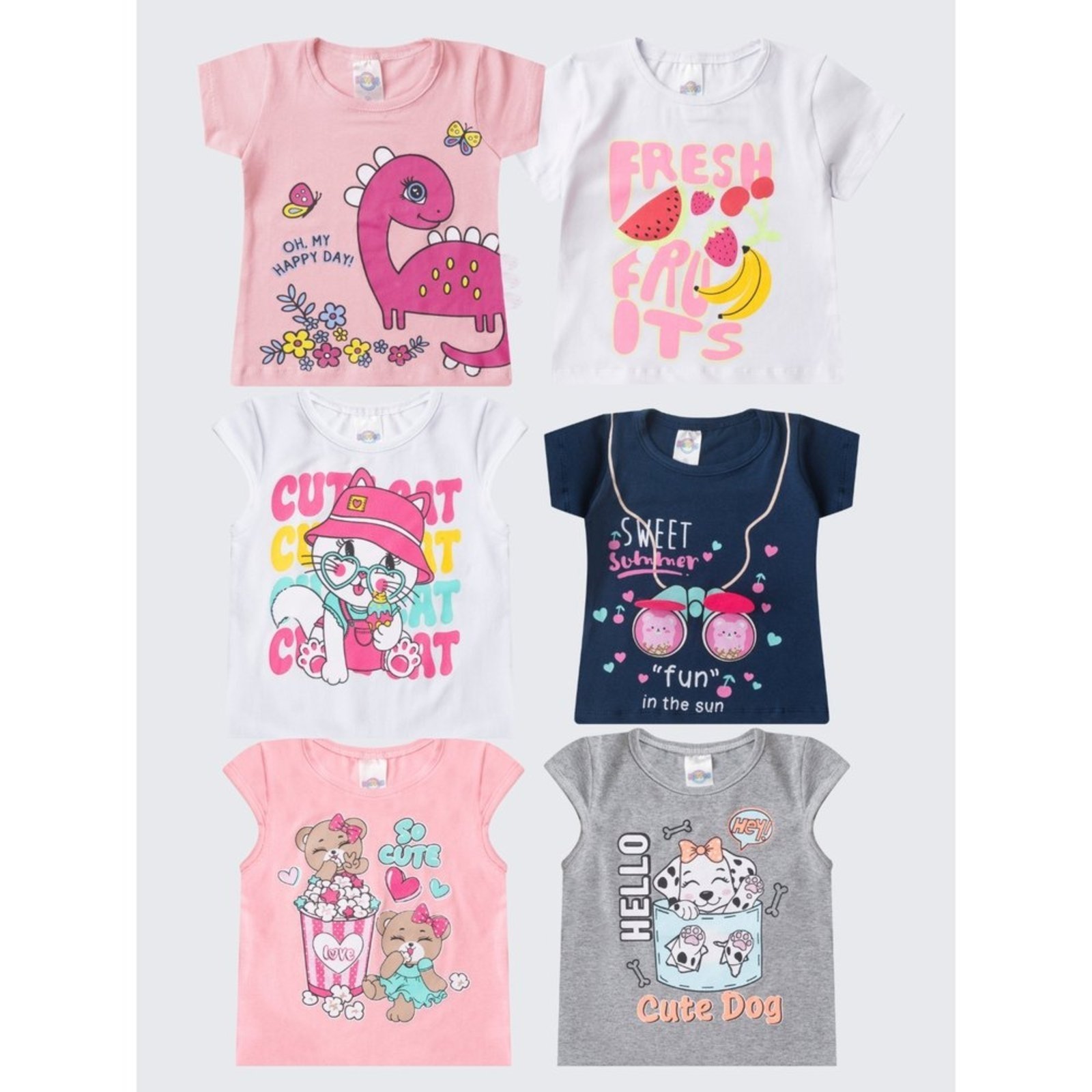 Vista 3 Infantil - Kit Sortido 5 Camisas Verão Menina ROSA AZUL KIDS multicolorido ROSA AZUL KIDS multicolorido
