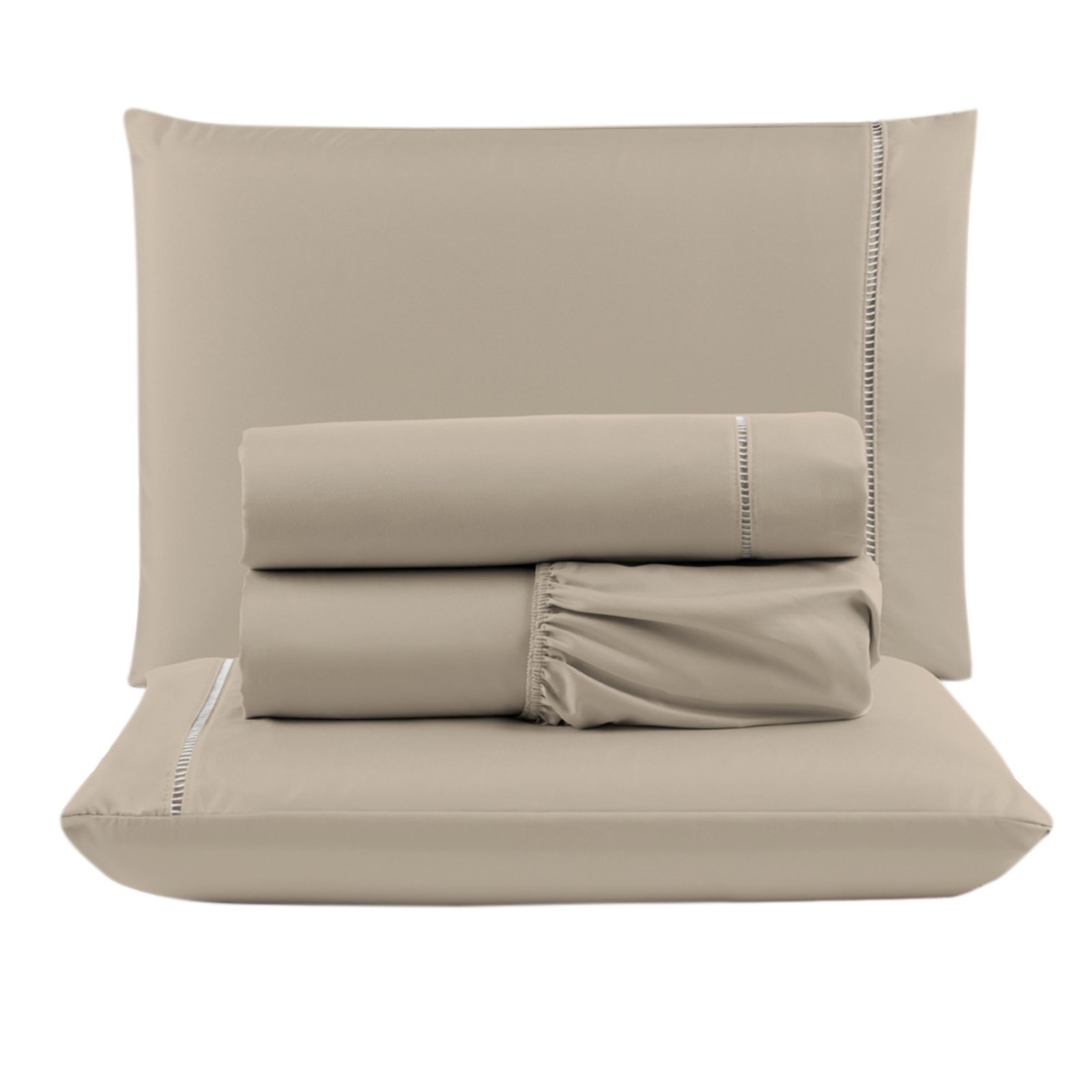 Jogo Cama Lençol Casa Scarpa Unique King Micro Percal 400 Fios Ponto Palito 4 Peças - Avelã