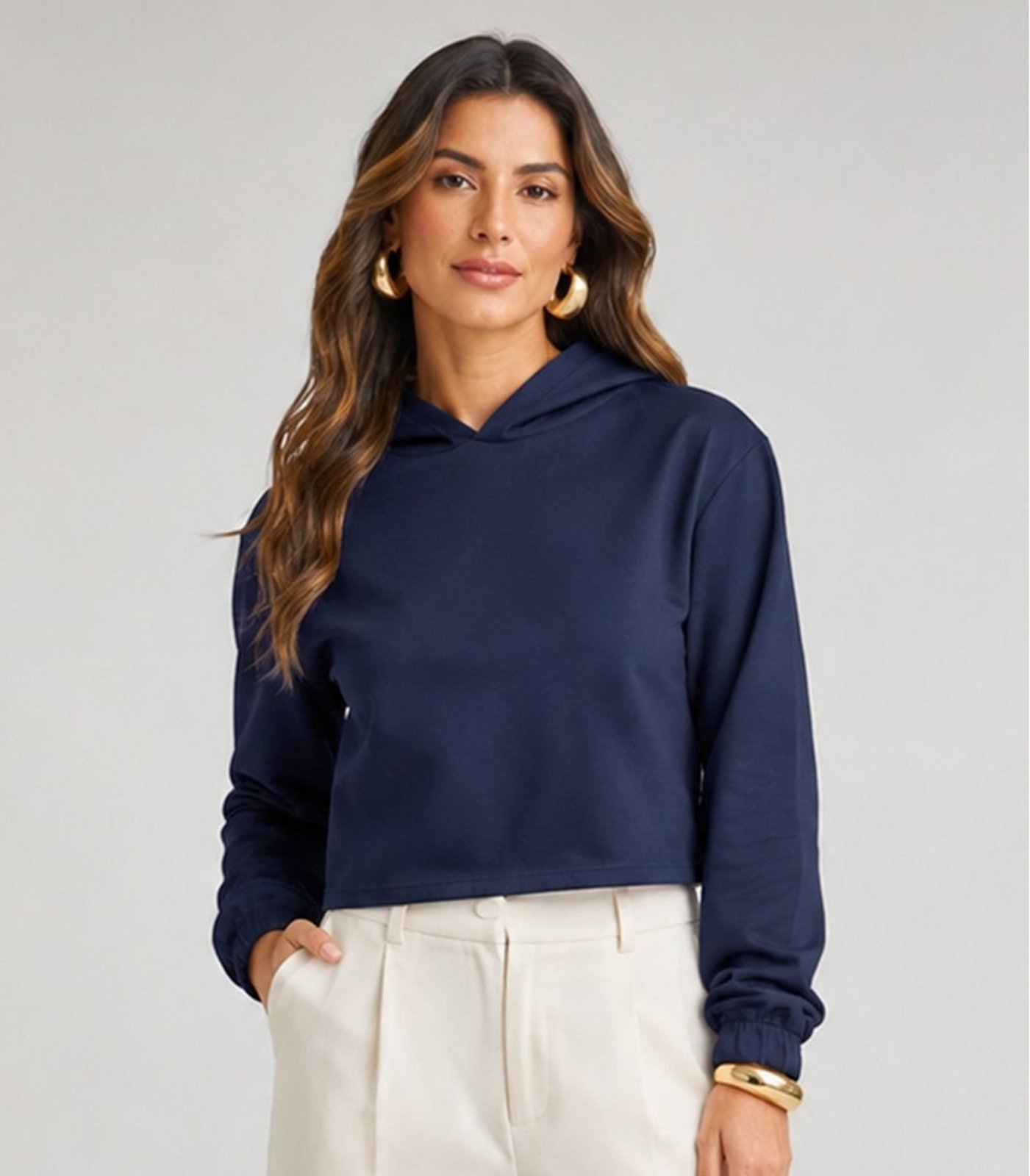 Blusão Com Capuz Feminino Em Moletom Infinita Cor Azul