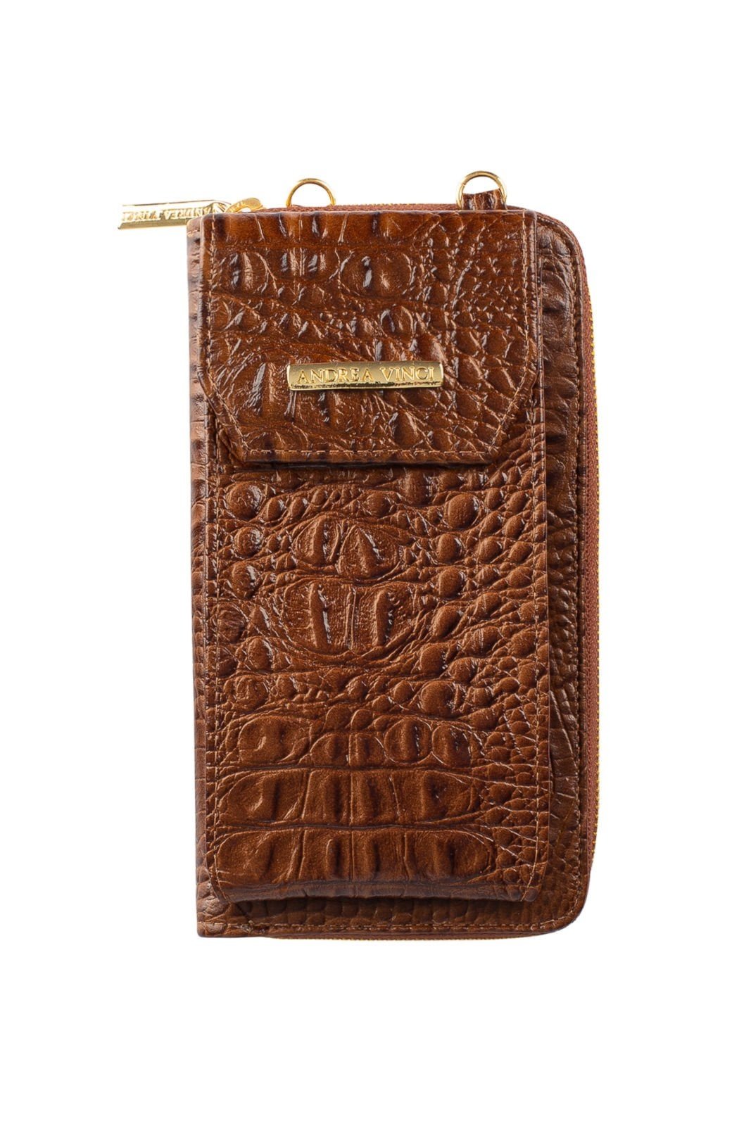 Vista 2 Carteira feminina de couro croco com alça Rafa 19x10,5cm - Whisky Andrea Vinci vermelho Andrea Vinci vermelho