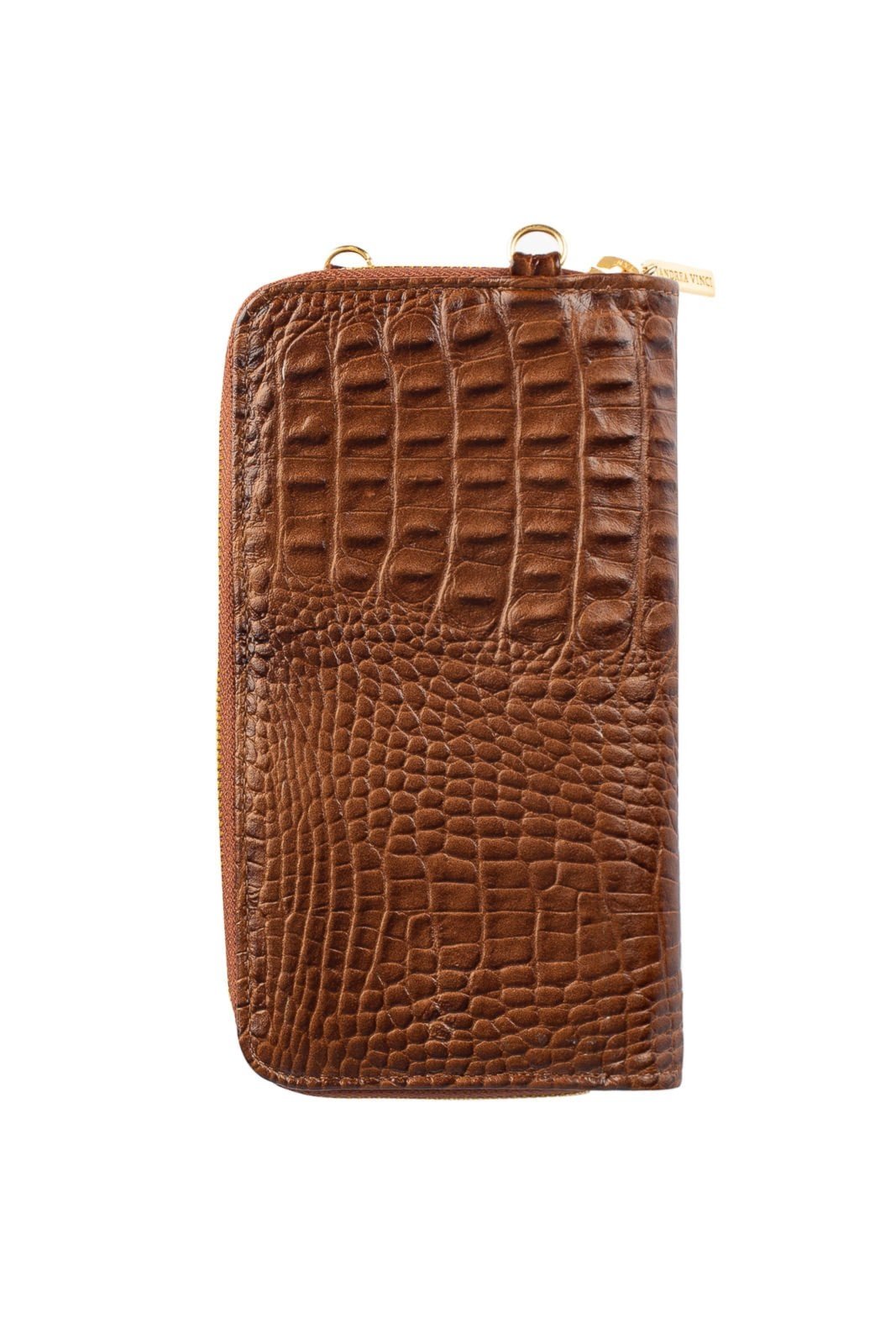 Vista 3 Carteira feminina de couro croco com alça Rafa 19x10,5cm - Whisky Andrea Vinci vermelho Andrea Vinci vermelho