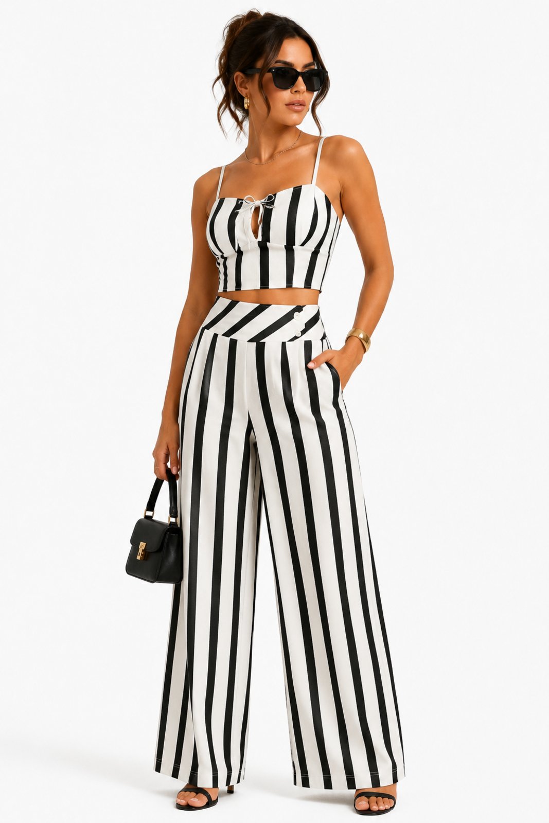 Conjunto Feminino D Bell Outlet Fashion Listras Preto