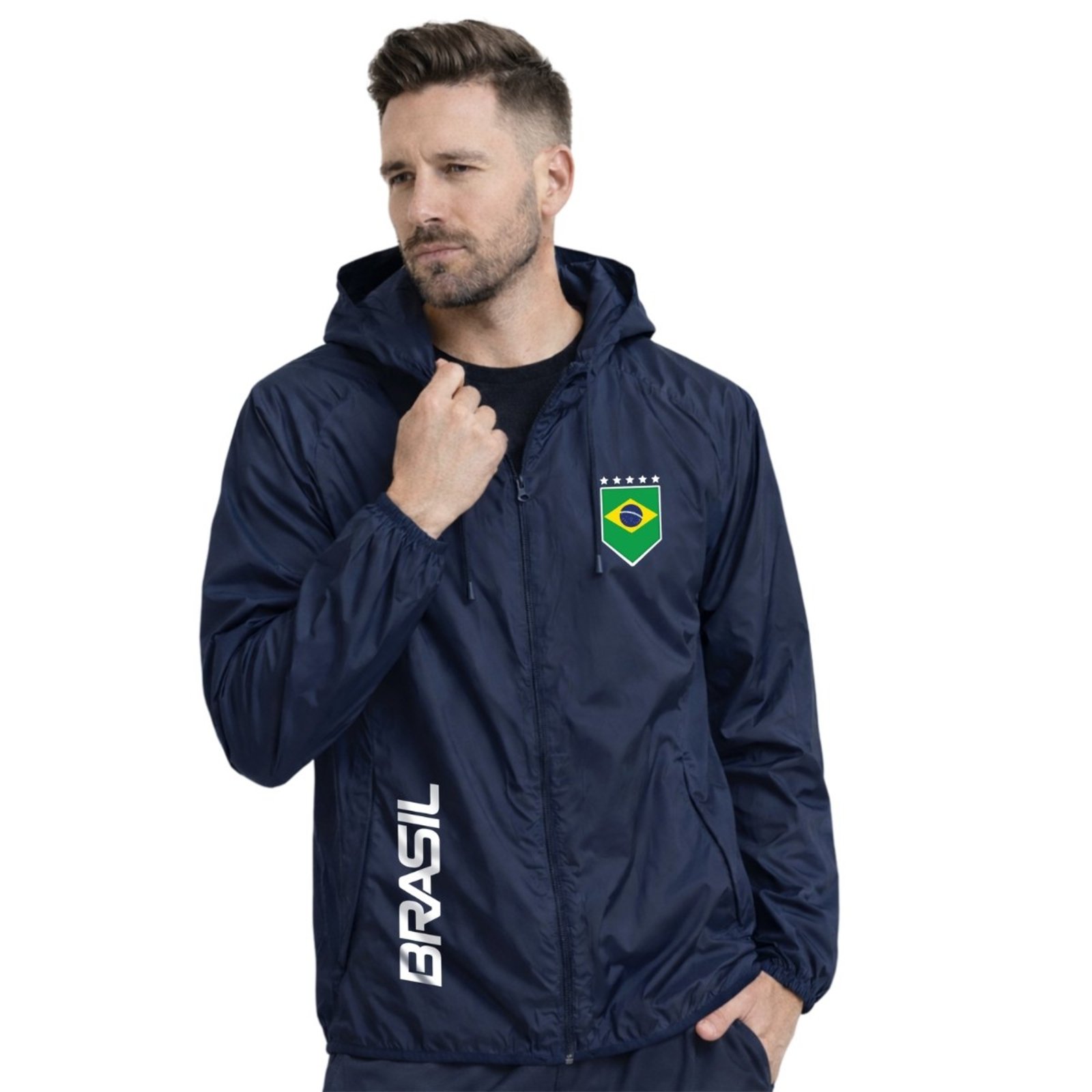 Jaqueta Corta Vento Impermeável Masculino Leve e Confortável Estilo Casual Brasil Az Marinho