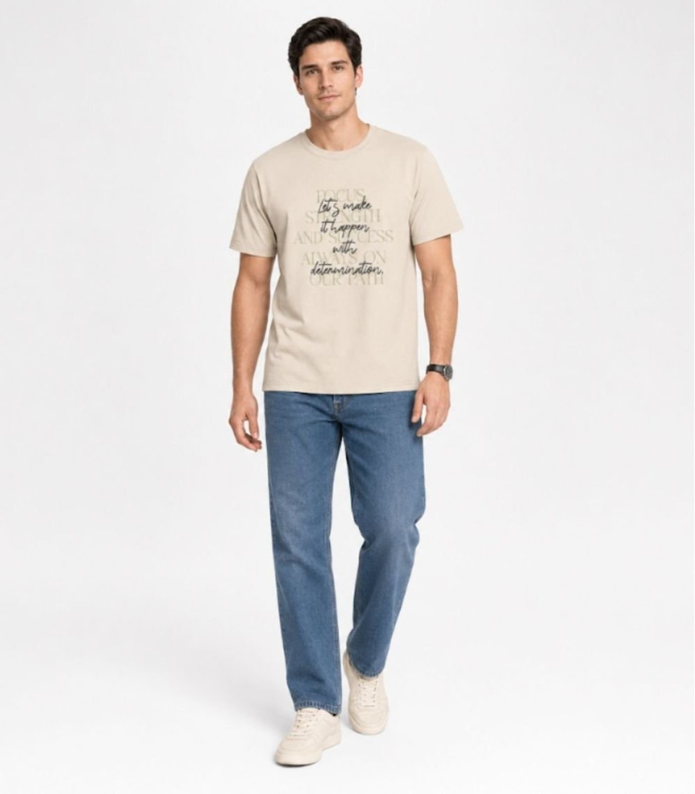 Camiseta Masculina em Meia Malha Diametro Bege