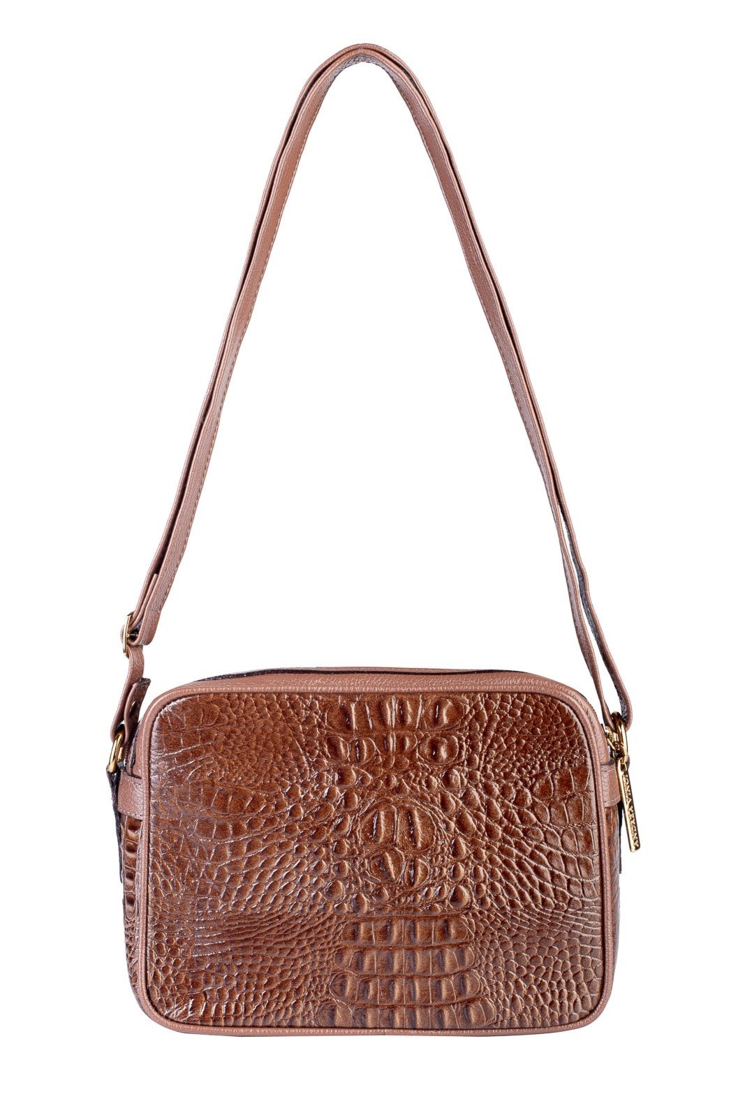 Bolsa quadrada pequena de couro croco Diana - Whisky