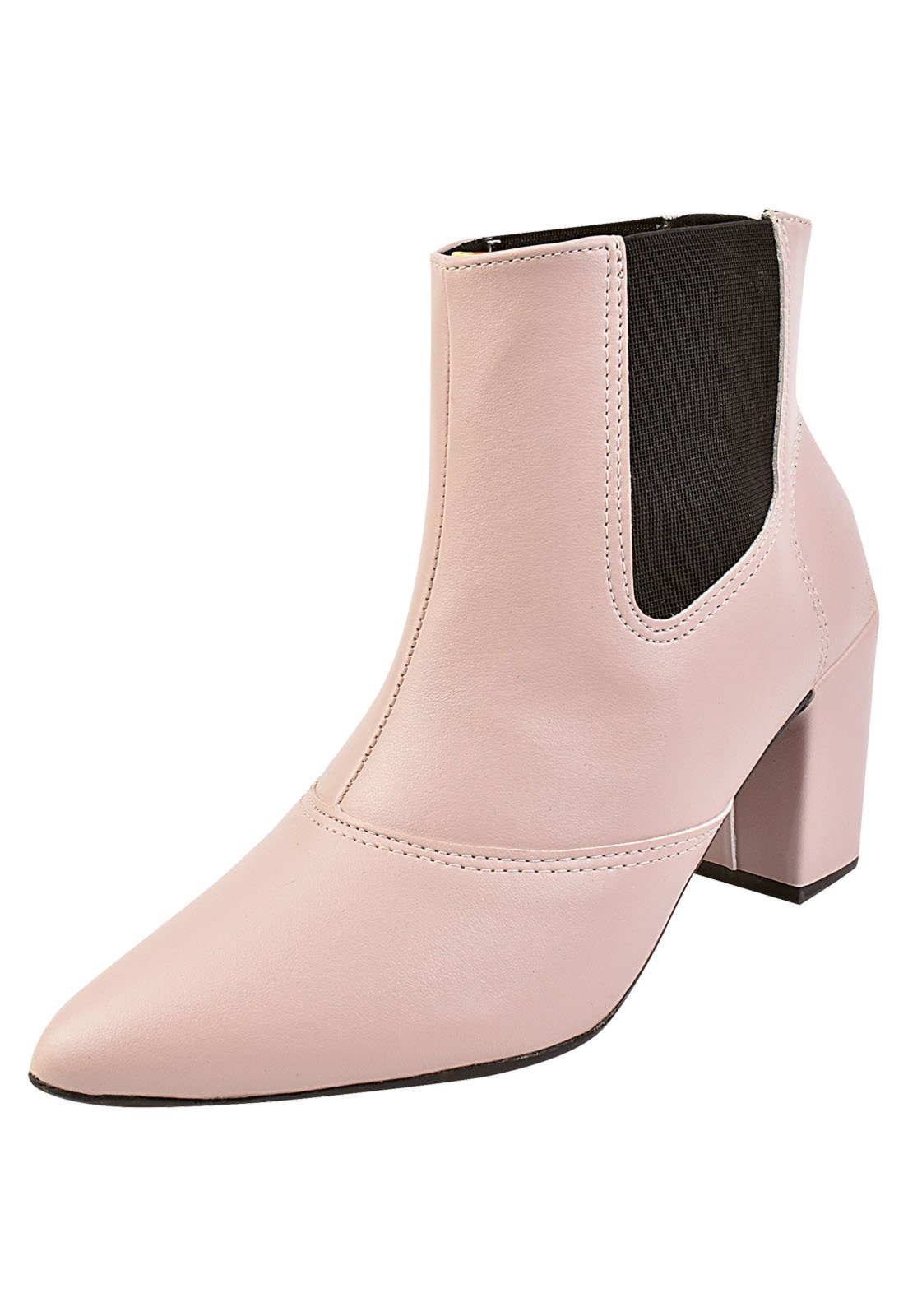 Bota Cano Curto ROSA CHIC CALÇADOS Bico Fino Salto Baixo Coturno Elástico Feminino Chelsea Jeca Calce Fácil Nude
