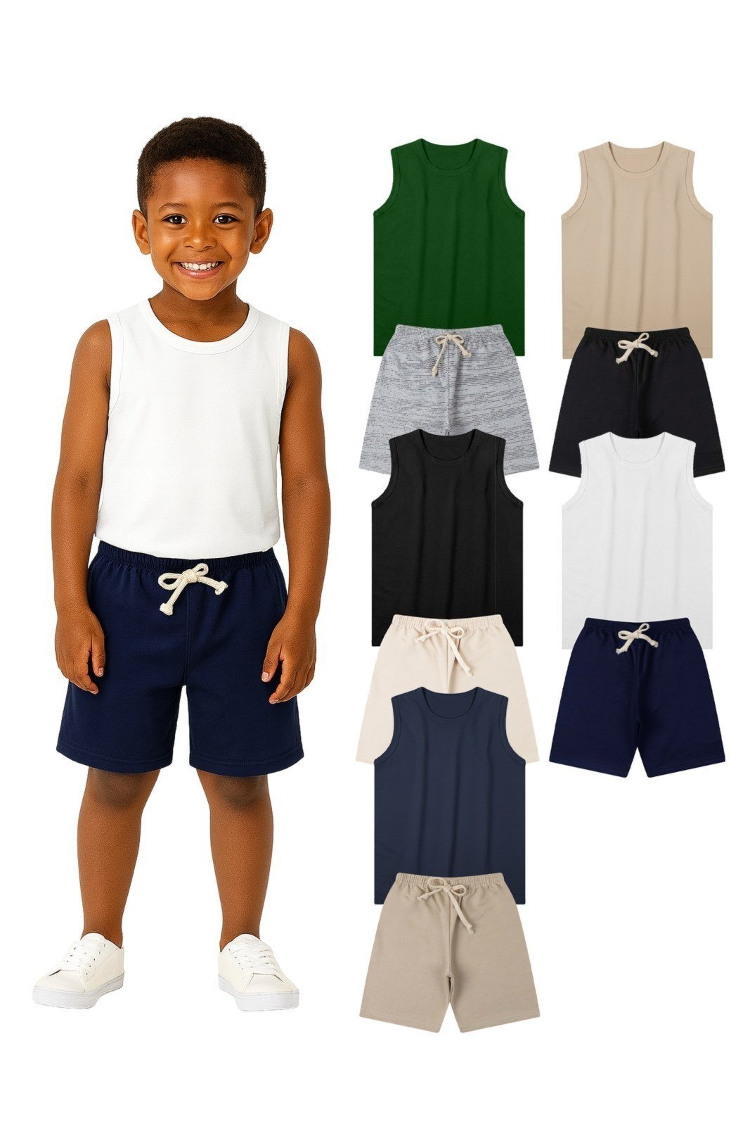 Vista 2 Infantil - Kit Sortido 5 Conjuntos Menino de Regata + Bermuda Babei no Look multicolorido/unico Babei no Look multicolorido/unico