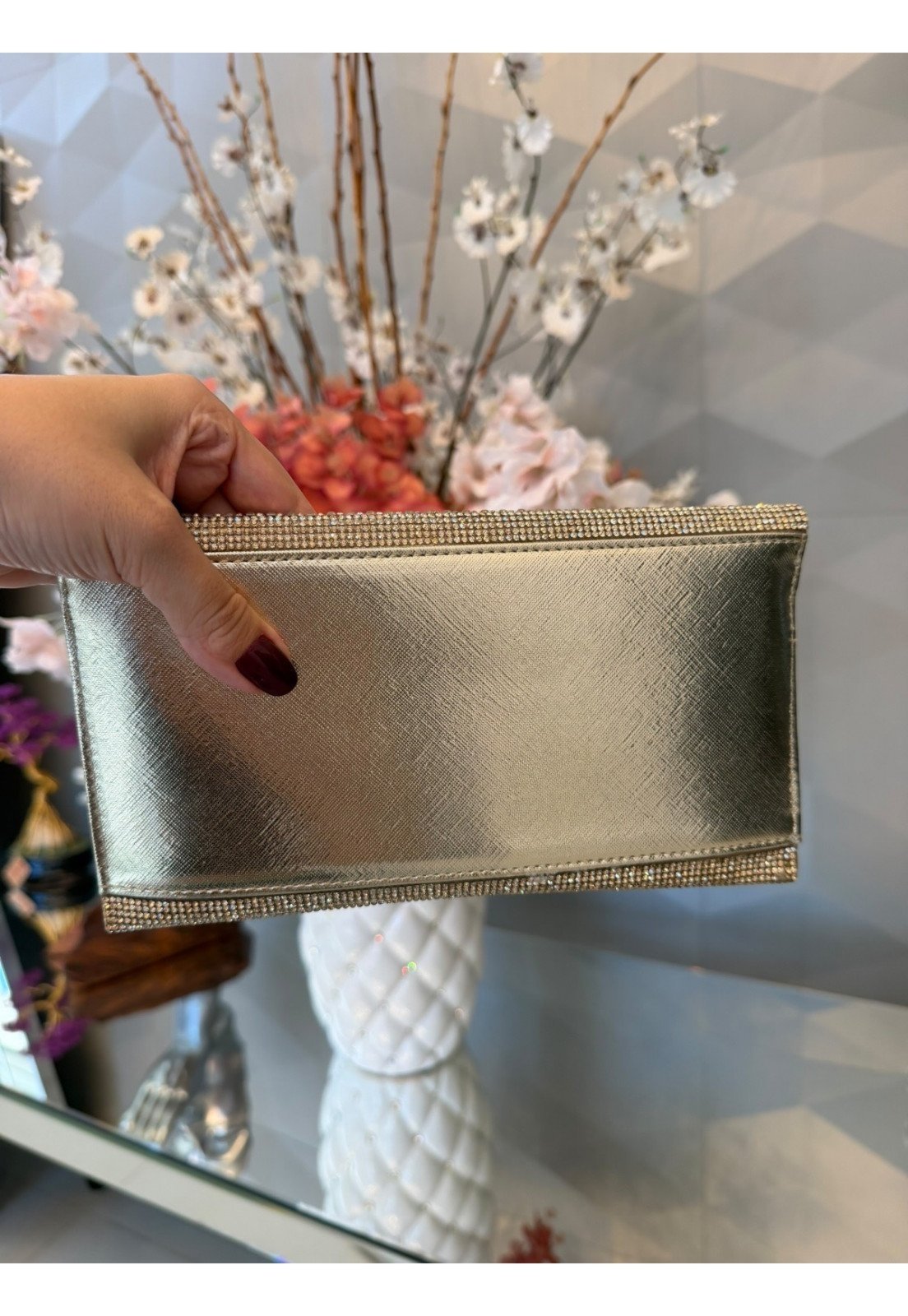 Clutch Luxo festa carteira Dourada com Vidrilhos Brilho Dourado