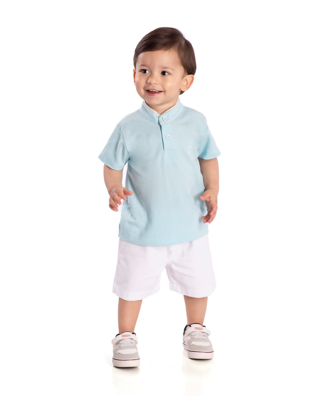 Infantil - Conj. pólo gola padre + bermuda branca