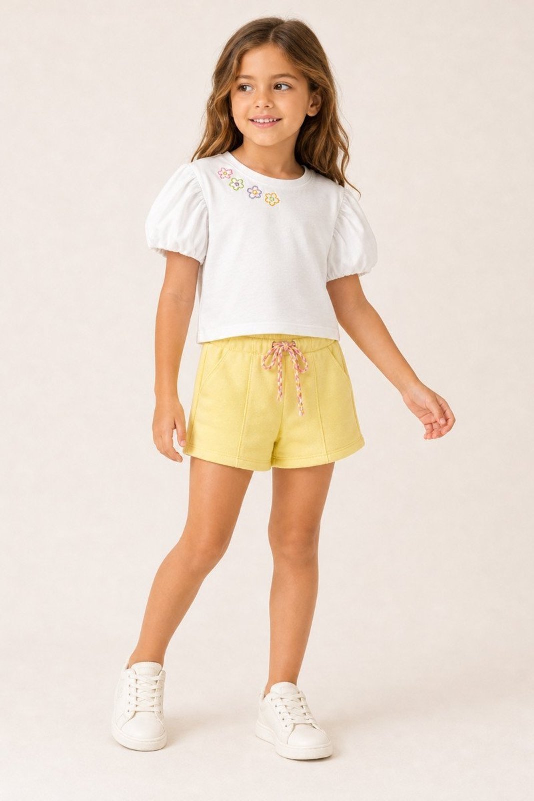 Infantil - Conjunto Bugbee Menina Flower em Meia Malha Branco