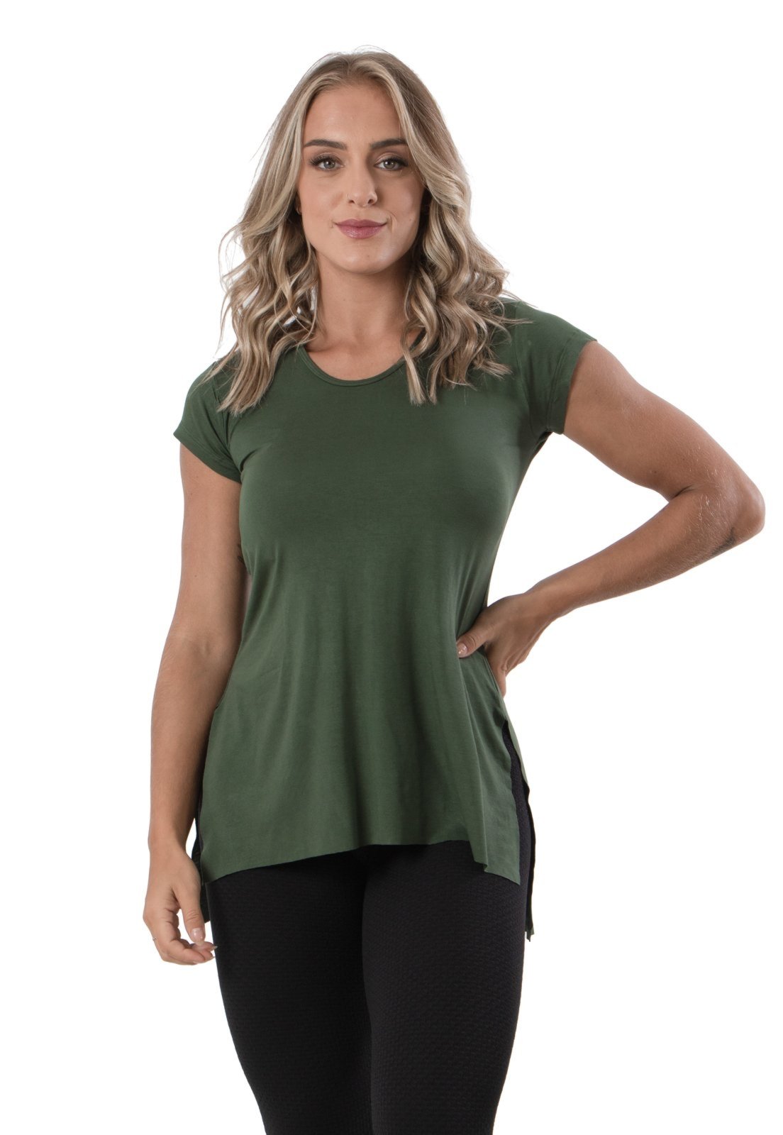 Vista 3 Blusa Manga Curta Diluxo Sobre Legging azul Diluxo azul