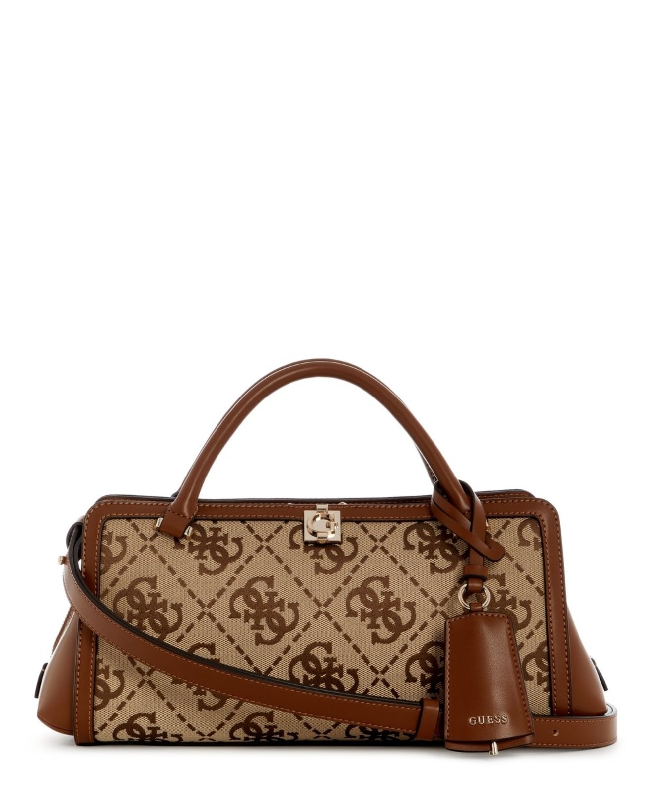 Bolsa Guess Audrey Logo Satchel Pequena Girlfriend Bege