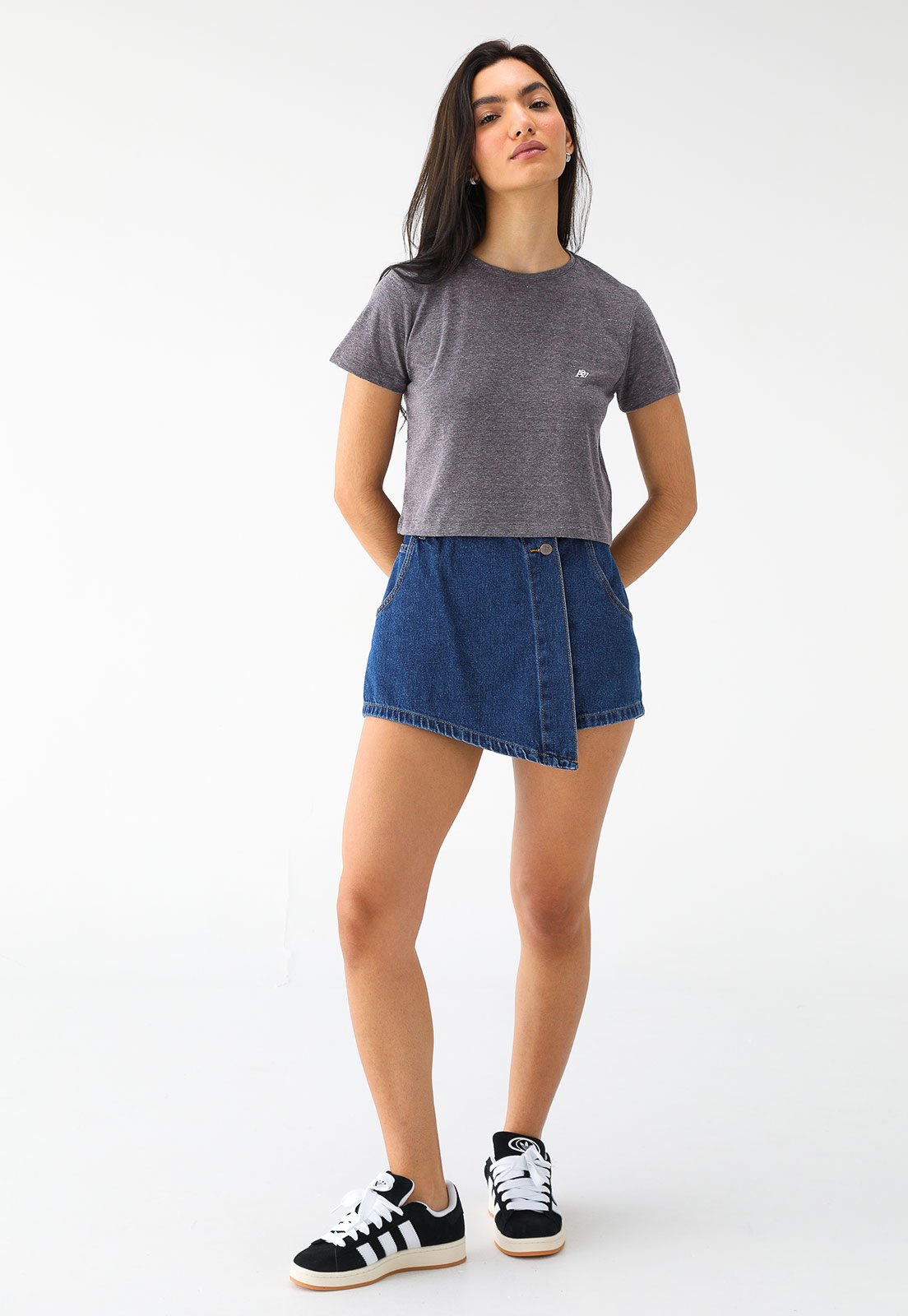 Camiseta Cropped Aeropostale Reta Mini Icon Grafite