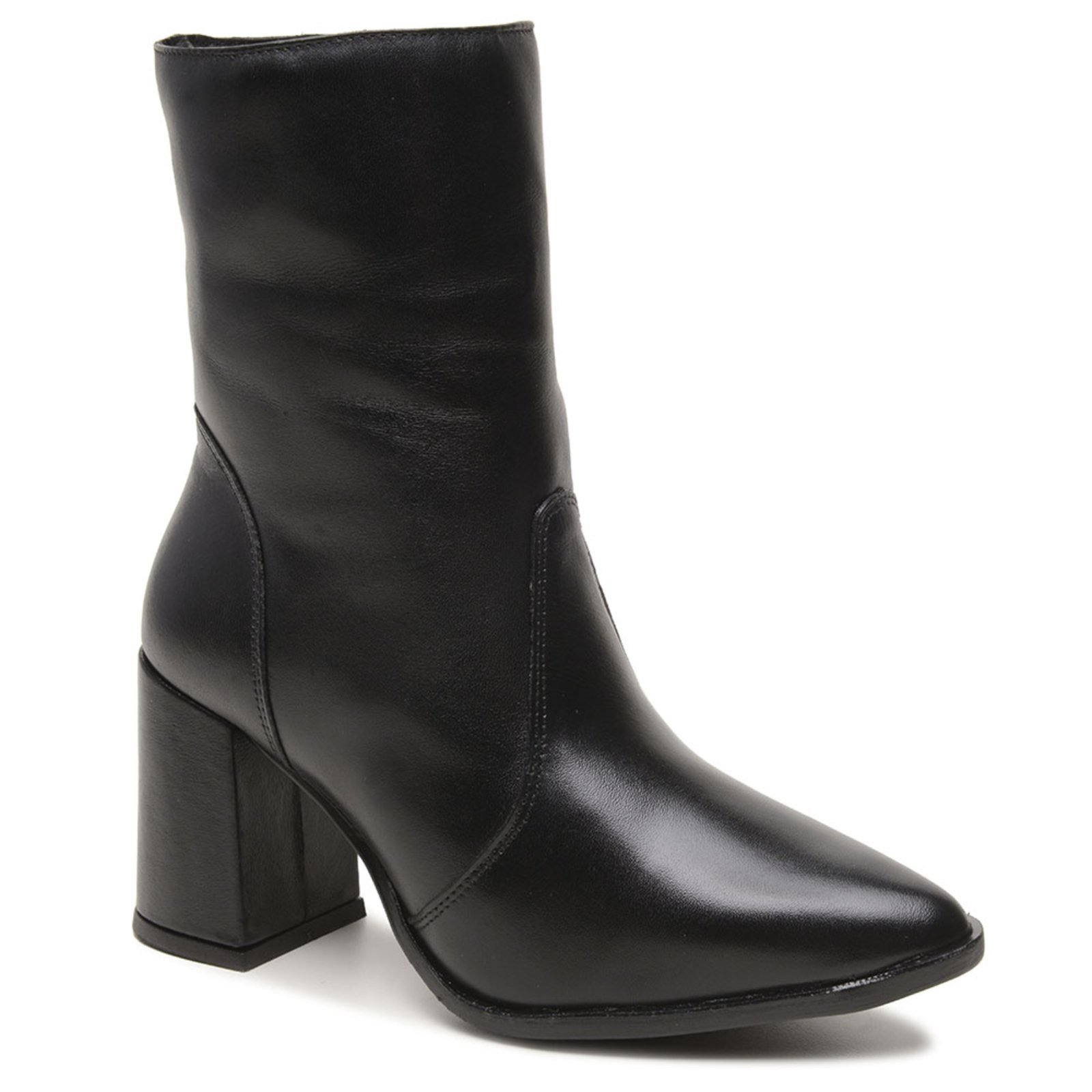 Vista 2 Bota Feminina Cano Meia Altura Canela Couro Legítimo Inverno Brilhante Elegante Linda Estilosa Moda 2025 FRANCA GRIFFE preto FRANCA GRIFFE preto