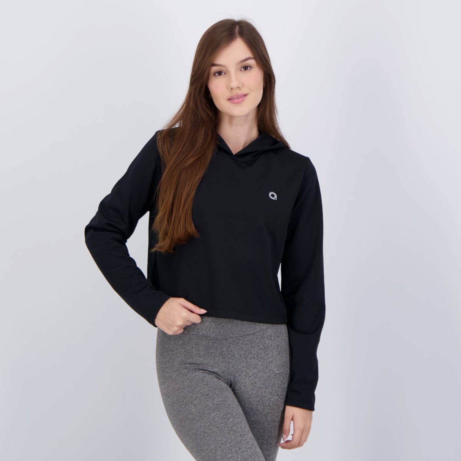 Cropped Area Dot Manga Longa Feminino Preto