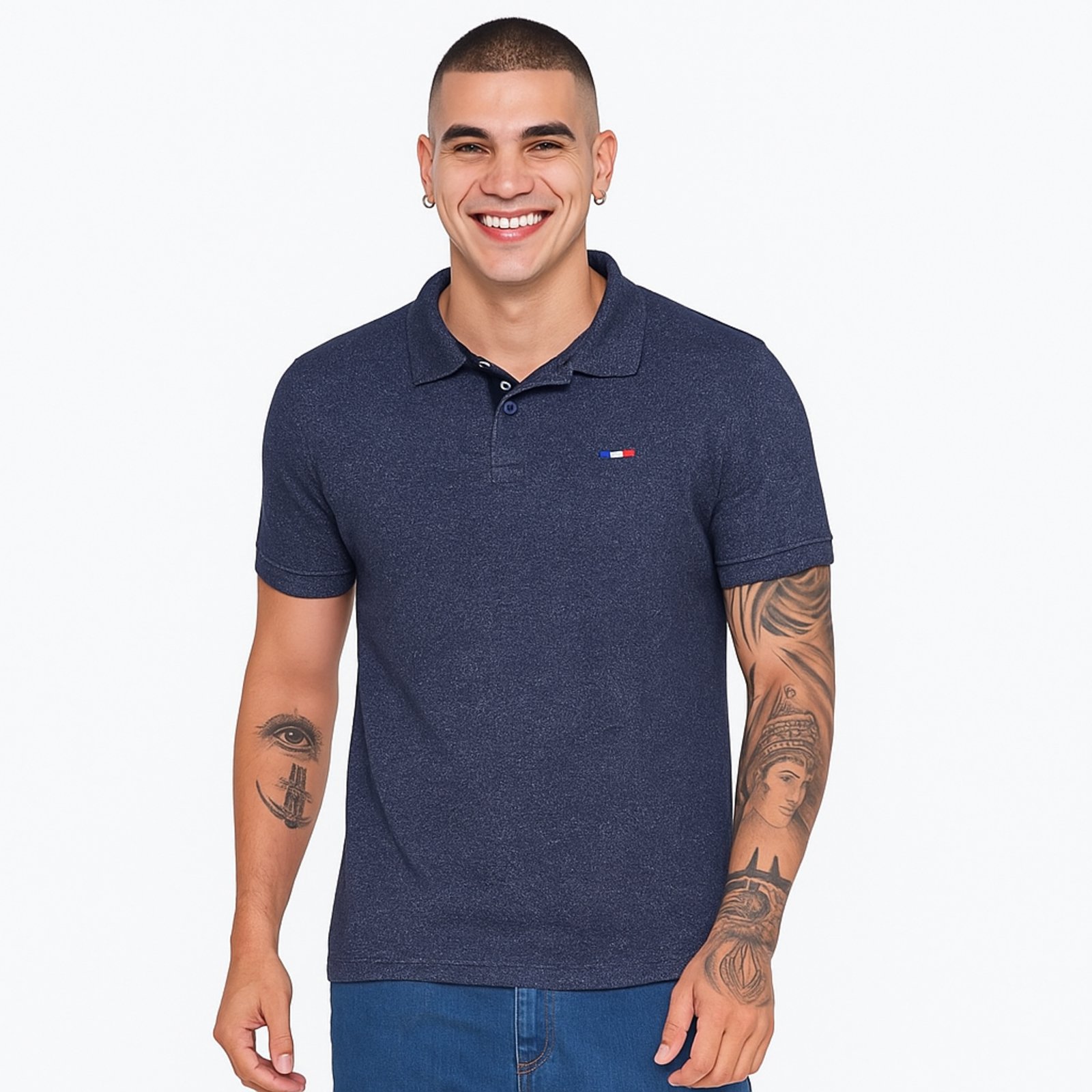 Camisa Polo Vih Triny Masculina Básica Industrie Bordado França Marinho Mescla