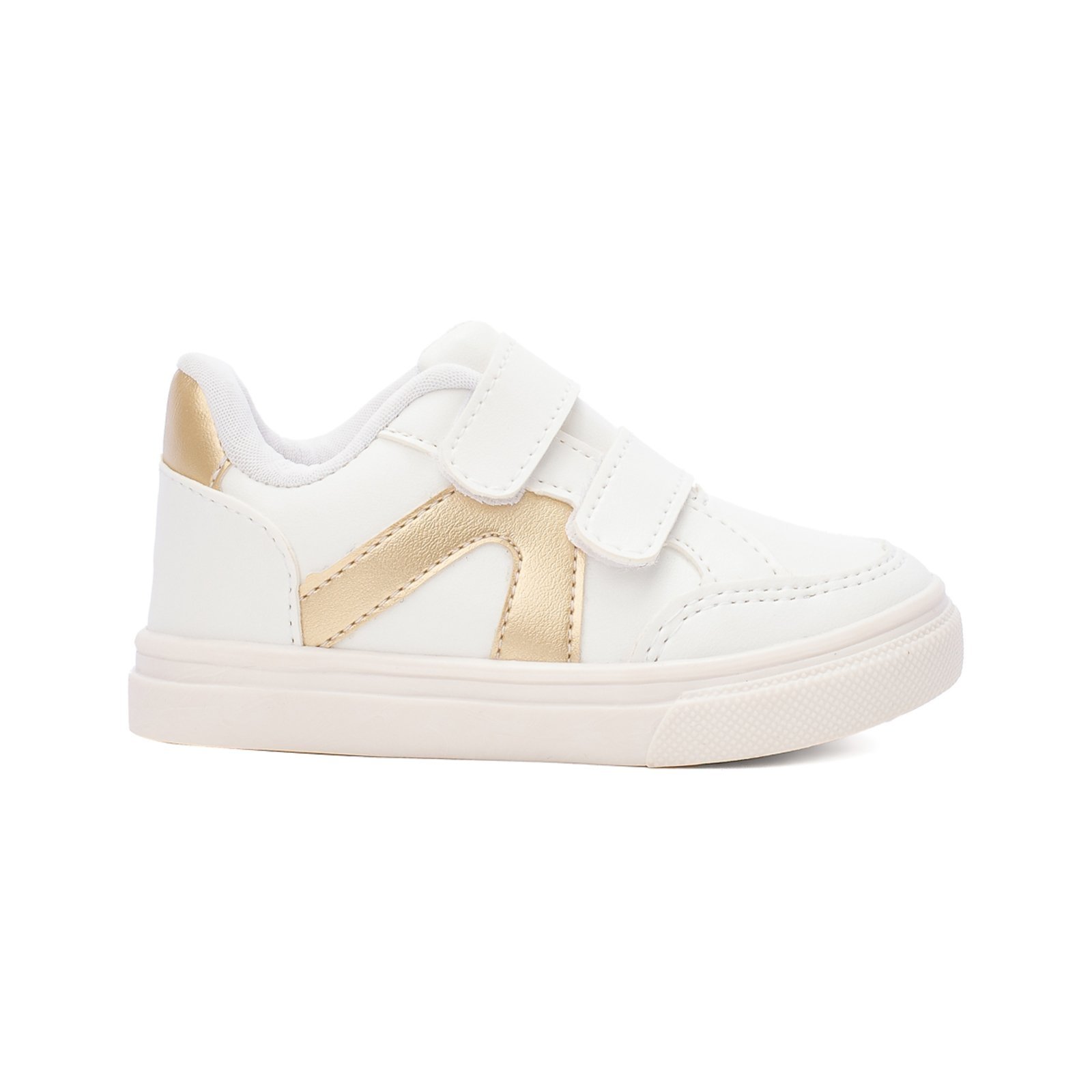 Infantil – Tenis Feminino Funfy Para Menina Conforto e Elegância 3475 Branco Com Dourado
