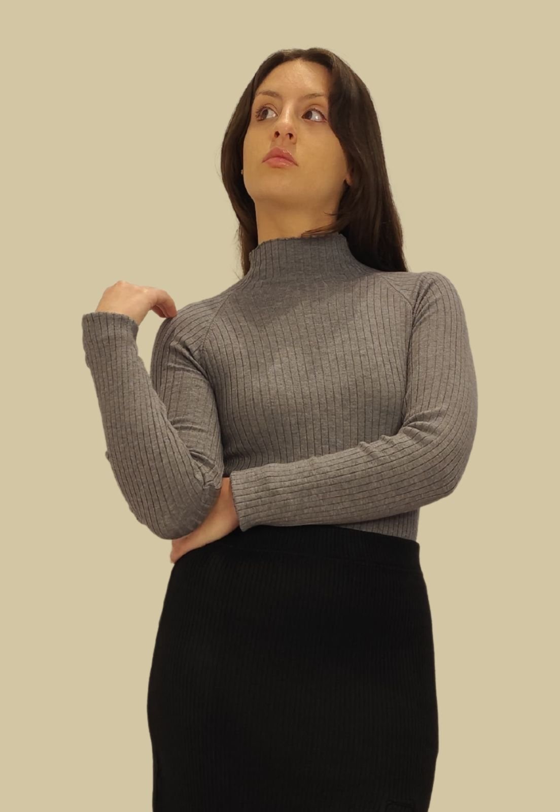 Blusa Canelada Tomasini Tricot Manga Longa Cinza