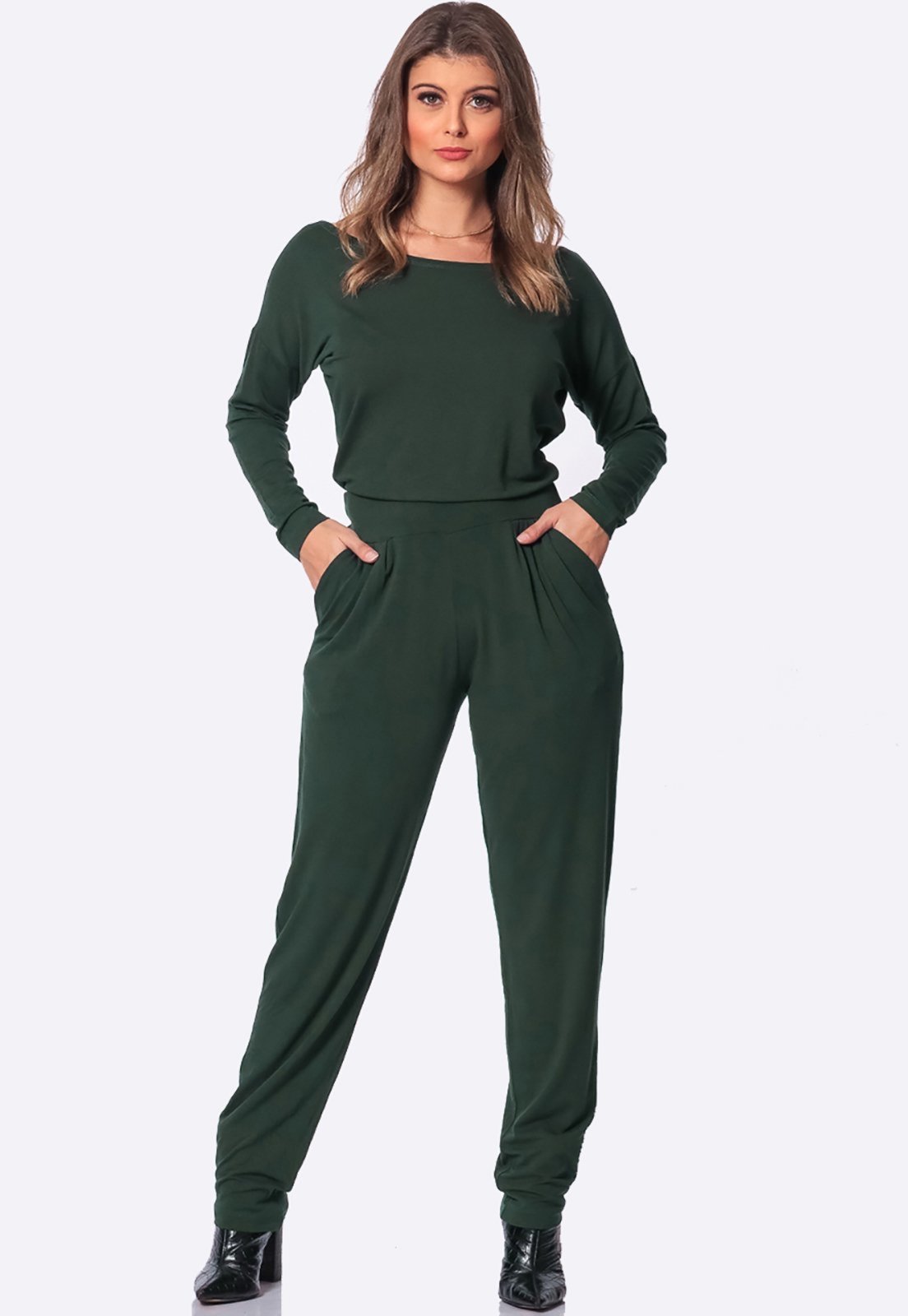 Macacão M/L Decote Canoa B’Bonnie Maitê Verde Musgo