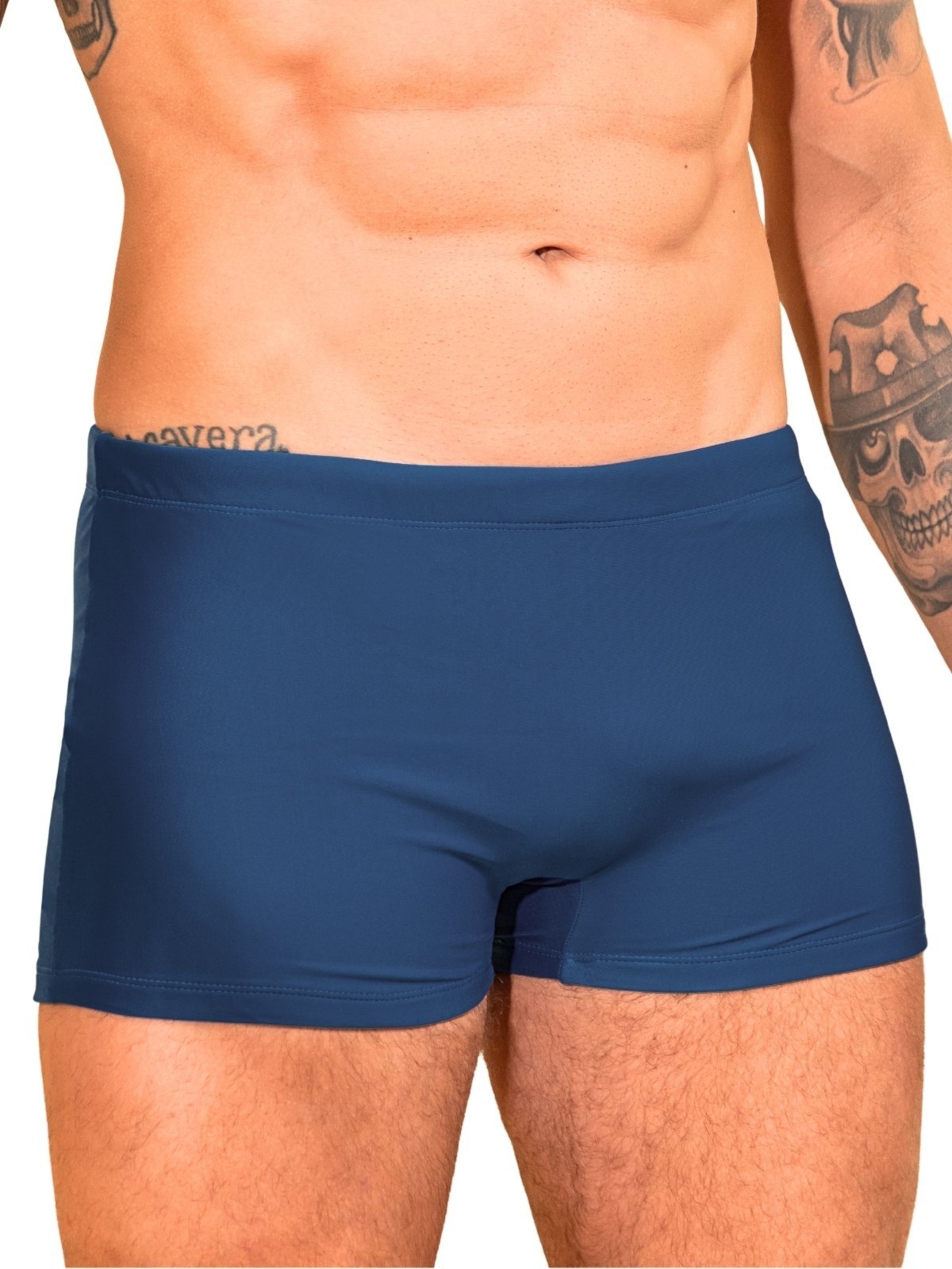 Sunga Boxer Masculina Orla da Praia Lisa Com Forro Natação Proteção Solar Azul Marinho