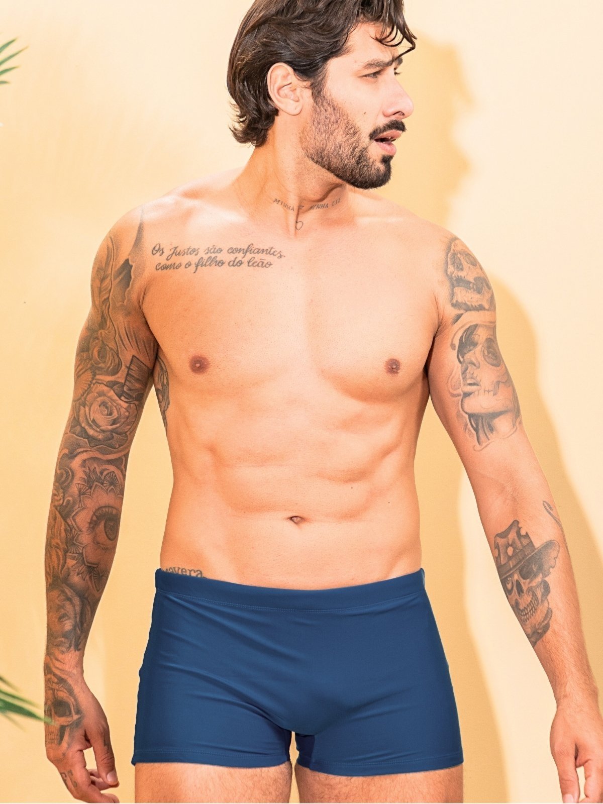 Vista 3 Sunga Boxer Masculina Orla da Praia Lisa Com Forro Natação Proteção Solar Marinho azul/azul marinho azul Orla da Praia azul/azul marinho azul