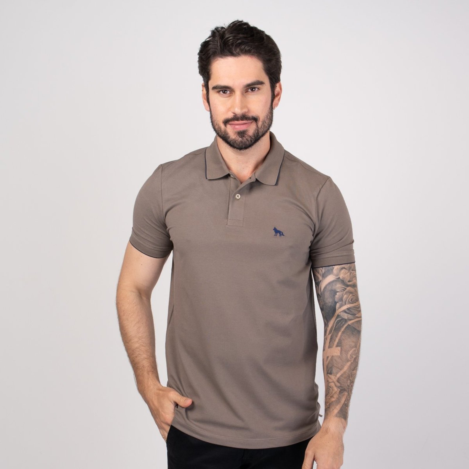 Camisa Polo Acostamento Friso Marrom