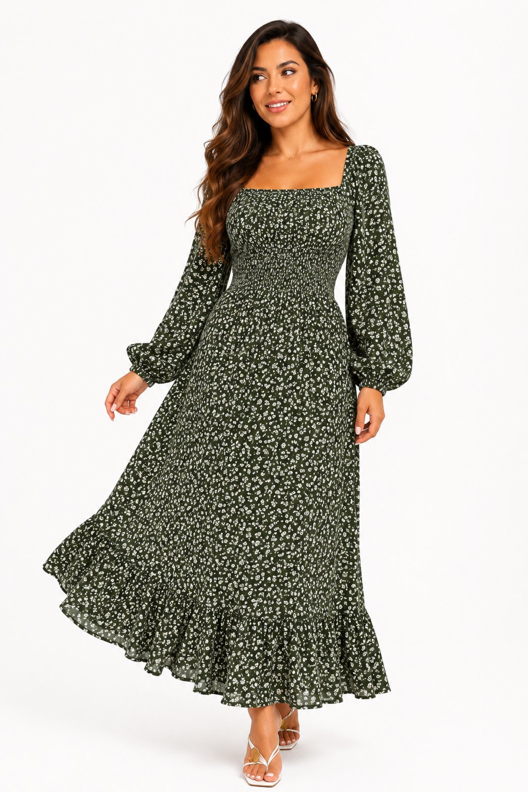 Vestido Midi D Bell Outlet Fashion Floral Verde Escuro
