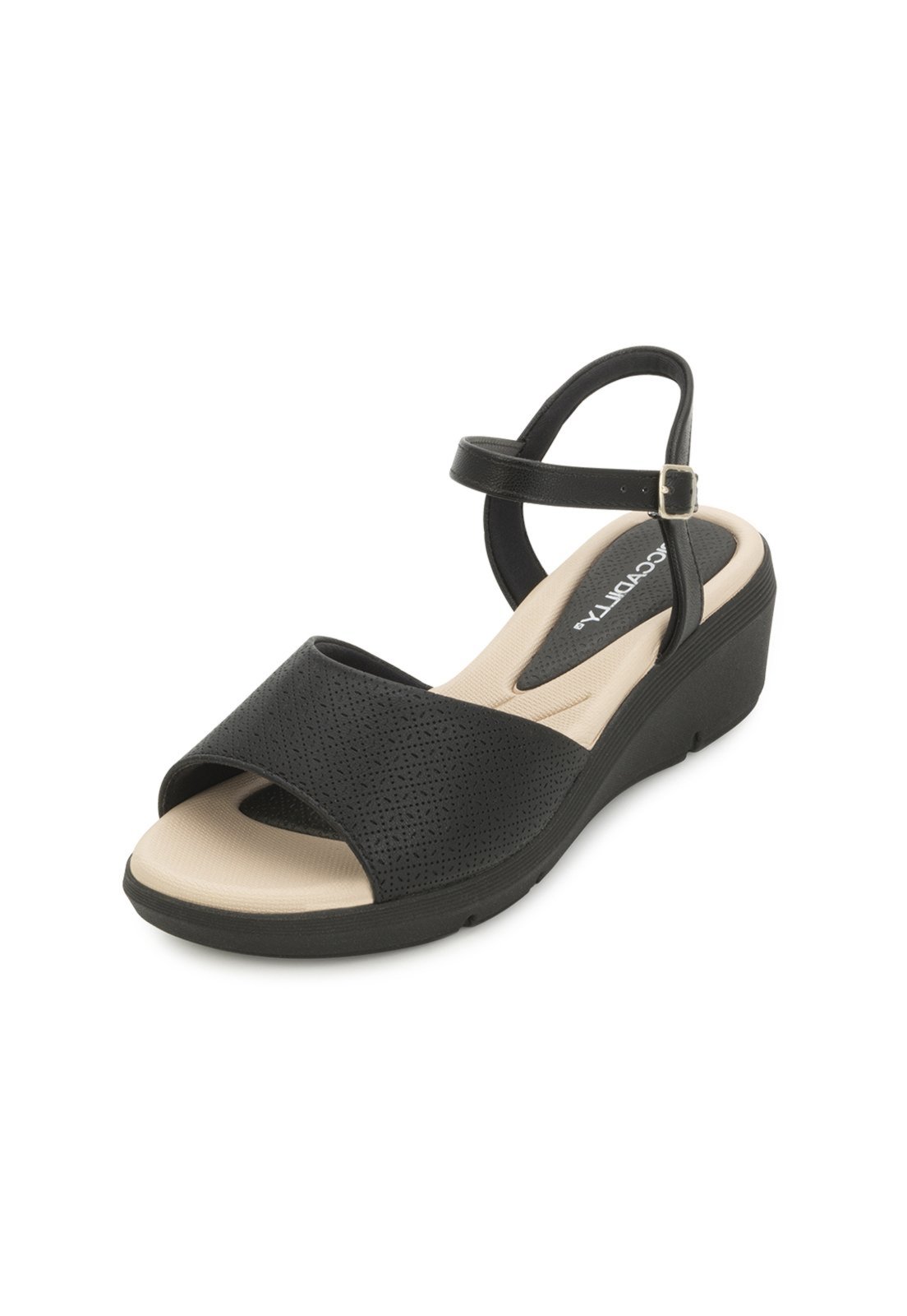 Sandália Anabela Piccadilly PD25-54036 Preto-Bege