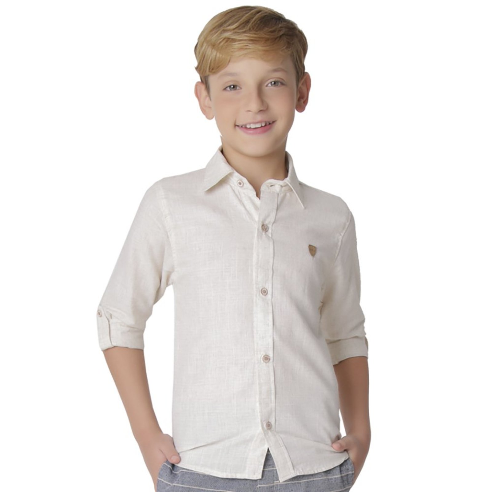 Infantil - Camisa Juvenil Look Jeans Linho Bege