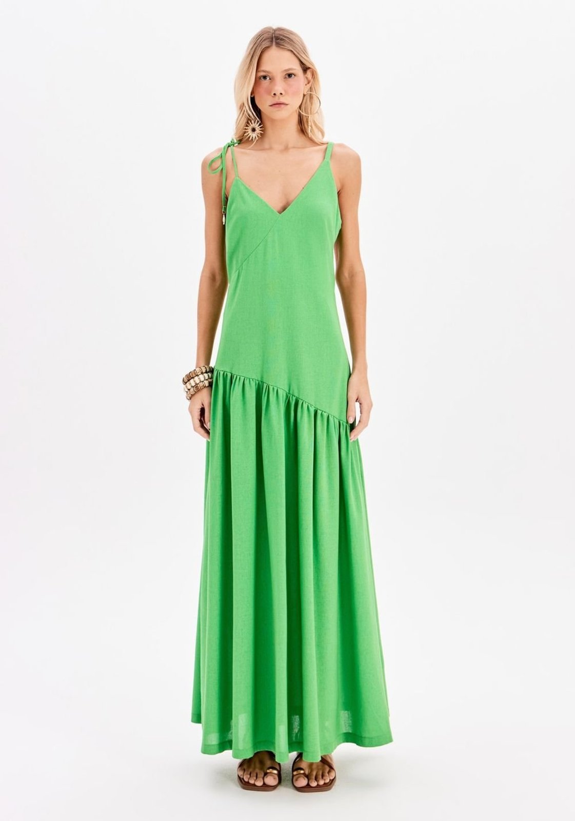 Vestido Super Midi De Alça Com Linho My Favorite Things