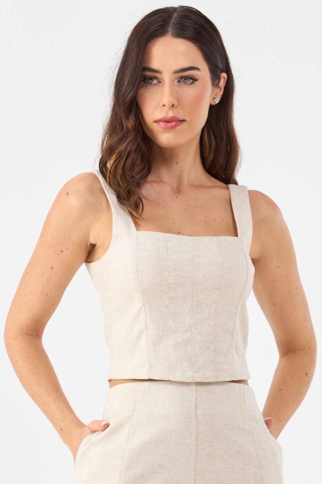 Top Cropped PKS Alfaiataria Linho Natural