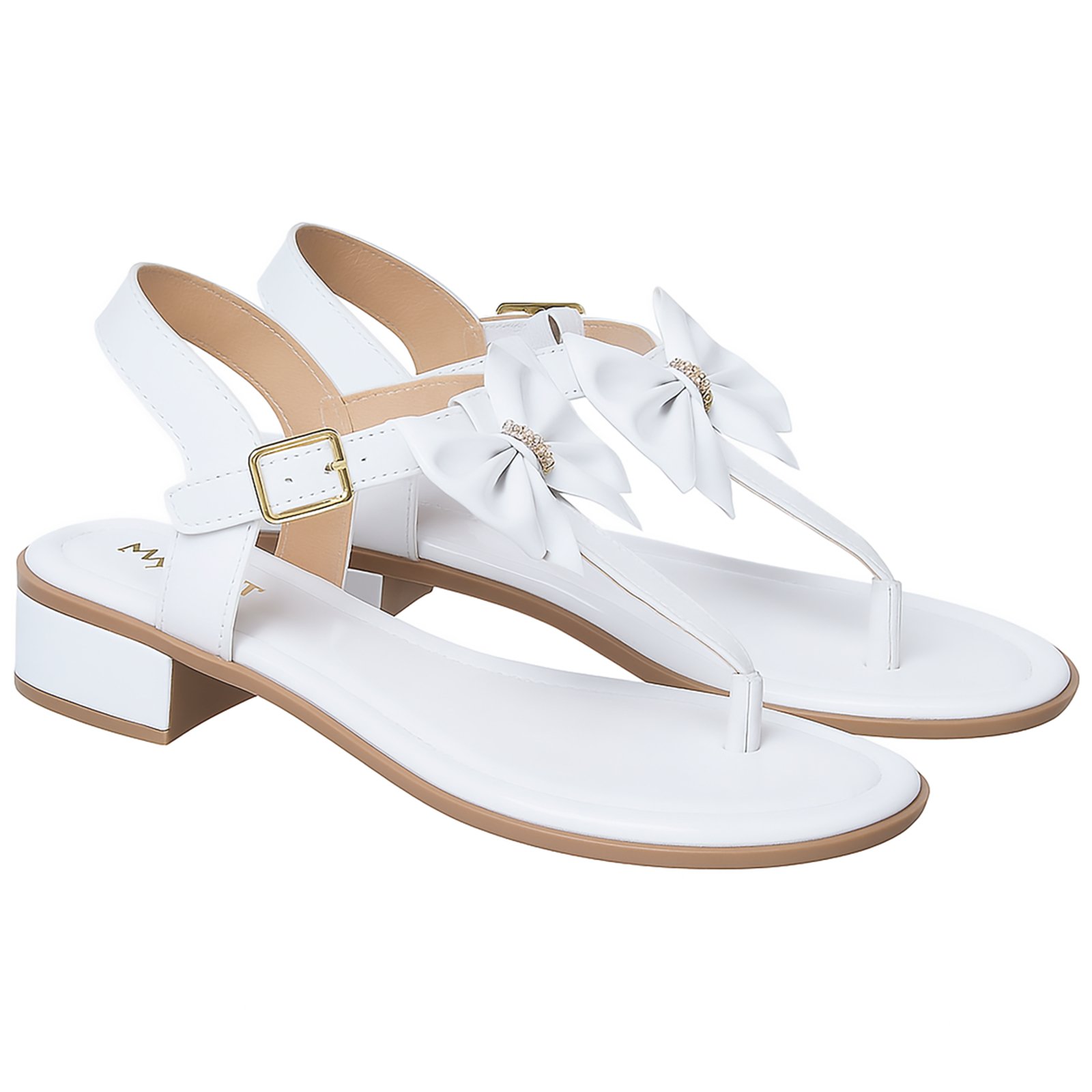 Infantil - Sandalia Feminina Branca Salto Baixo Elegante Laço Strass Delicado Pepite