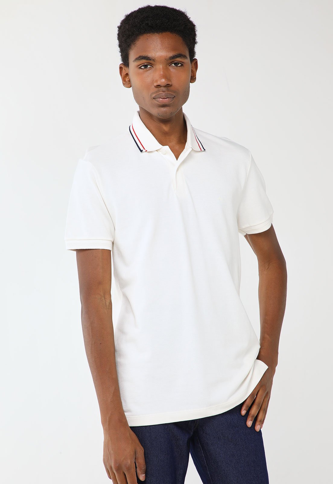 Polo Masculina Aramis Gola Listrada Branca