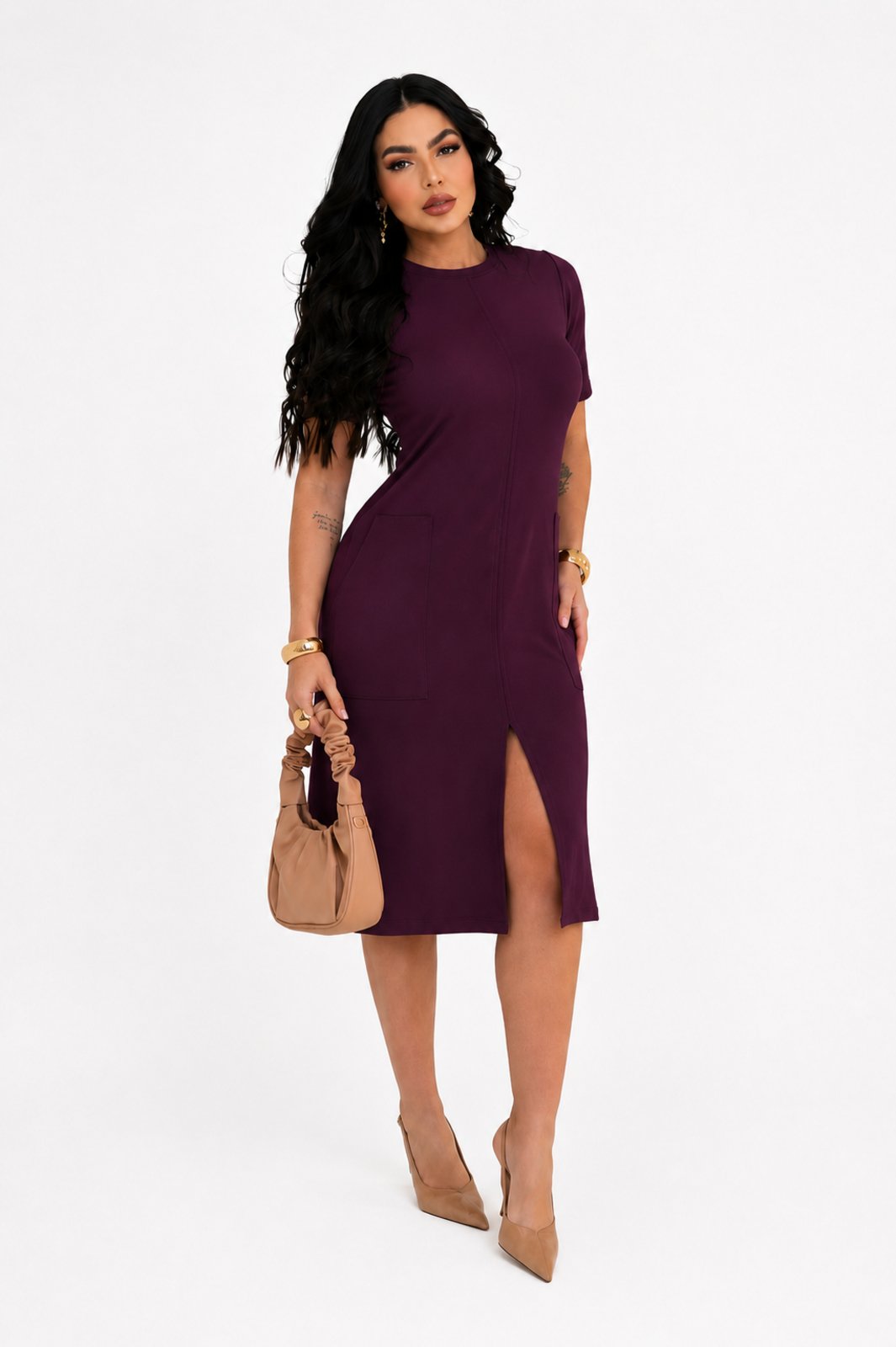 Vestido Midi D Bell Outlet Fashion Moletinho Comfy Roxo