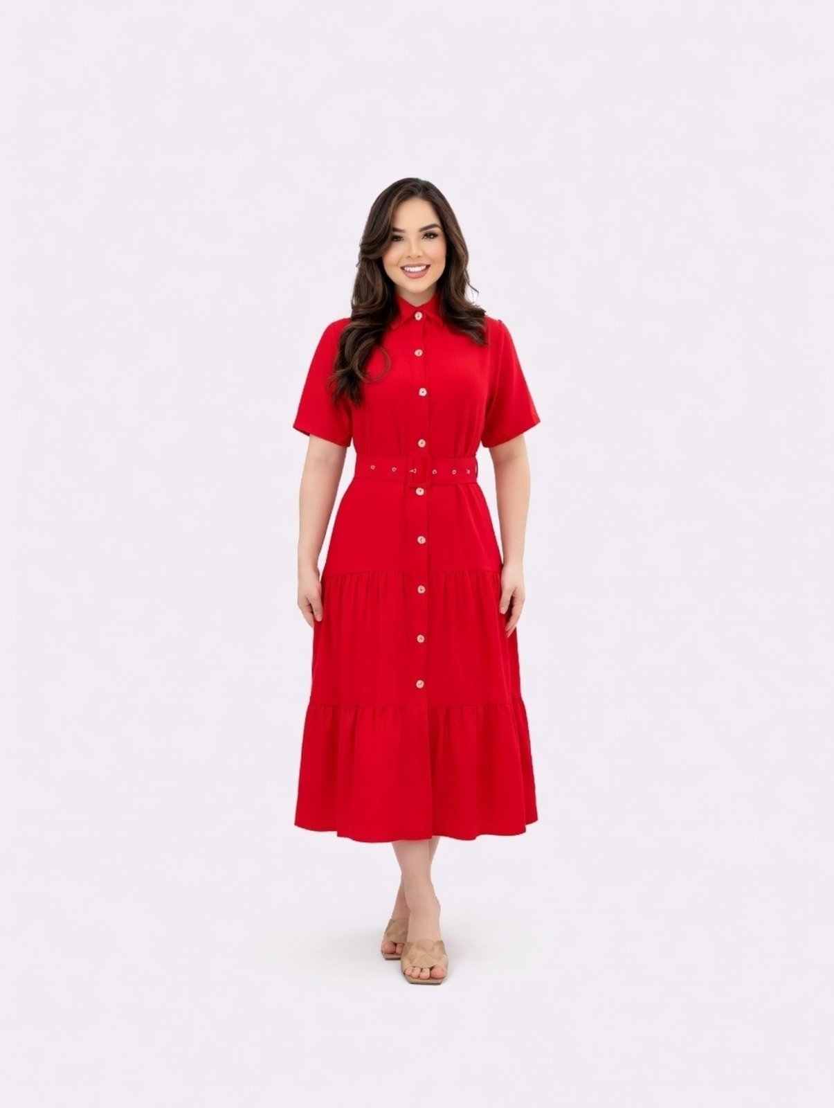 Vestido Midi D Bell Outlet Fashion Vermelho Tomate