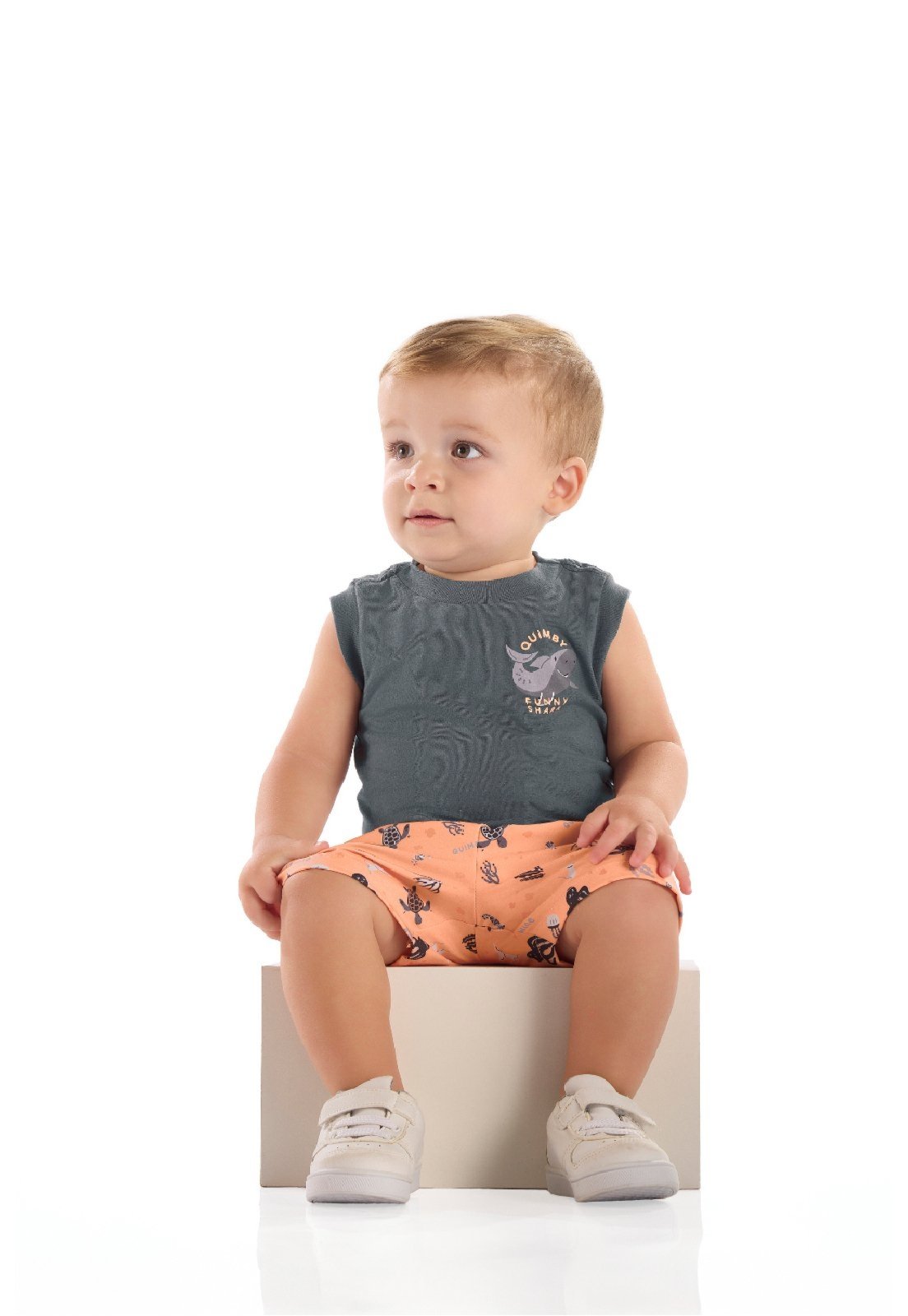 Infantil - Conjunto Regata Shark Bermuda Quimby Cinza