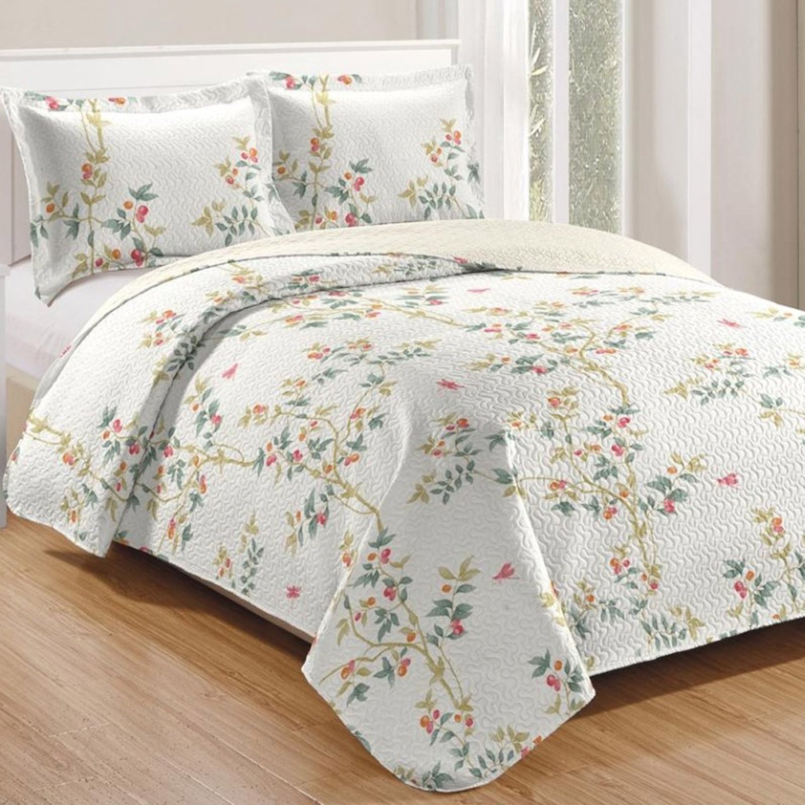 Kit Cobre Leito Colcha Casa Scarpa Mix King Estampado Dupla Face Floral 3 Peças - Mônica