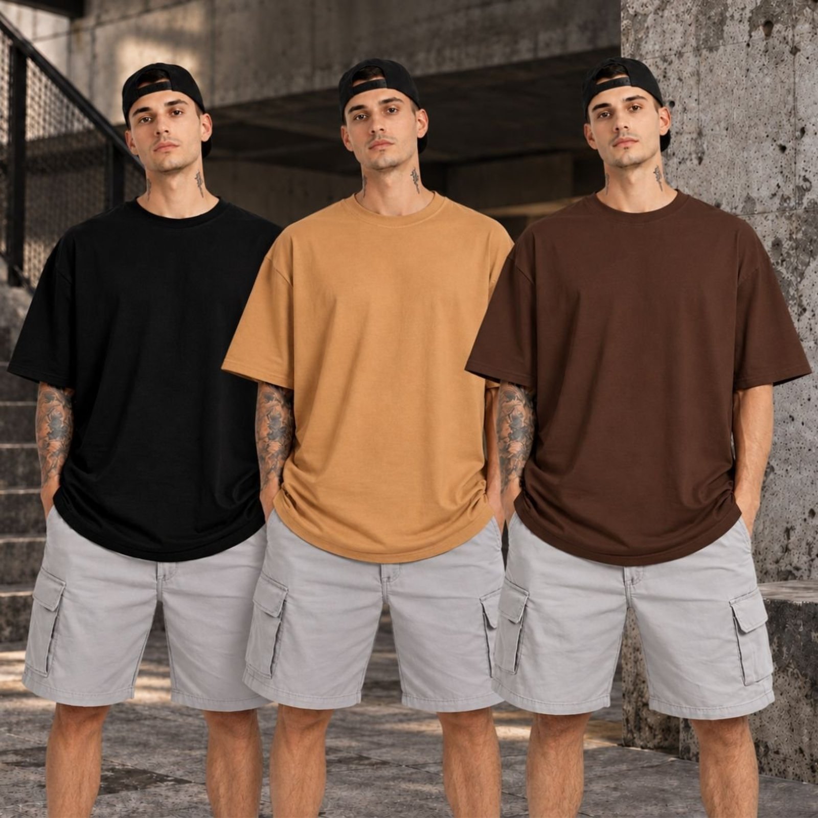 Kit 3 Camisetas Oversized Masculinas 100% Algodão Gola Redonda