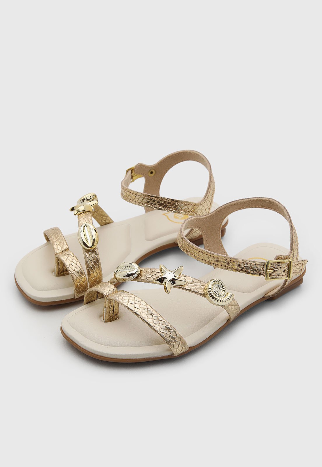 Infantil - Sandália Molekinha Aplicações Croco Dourada
