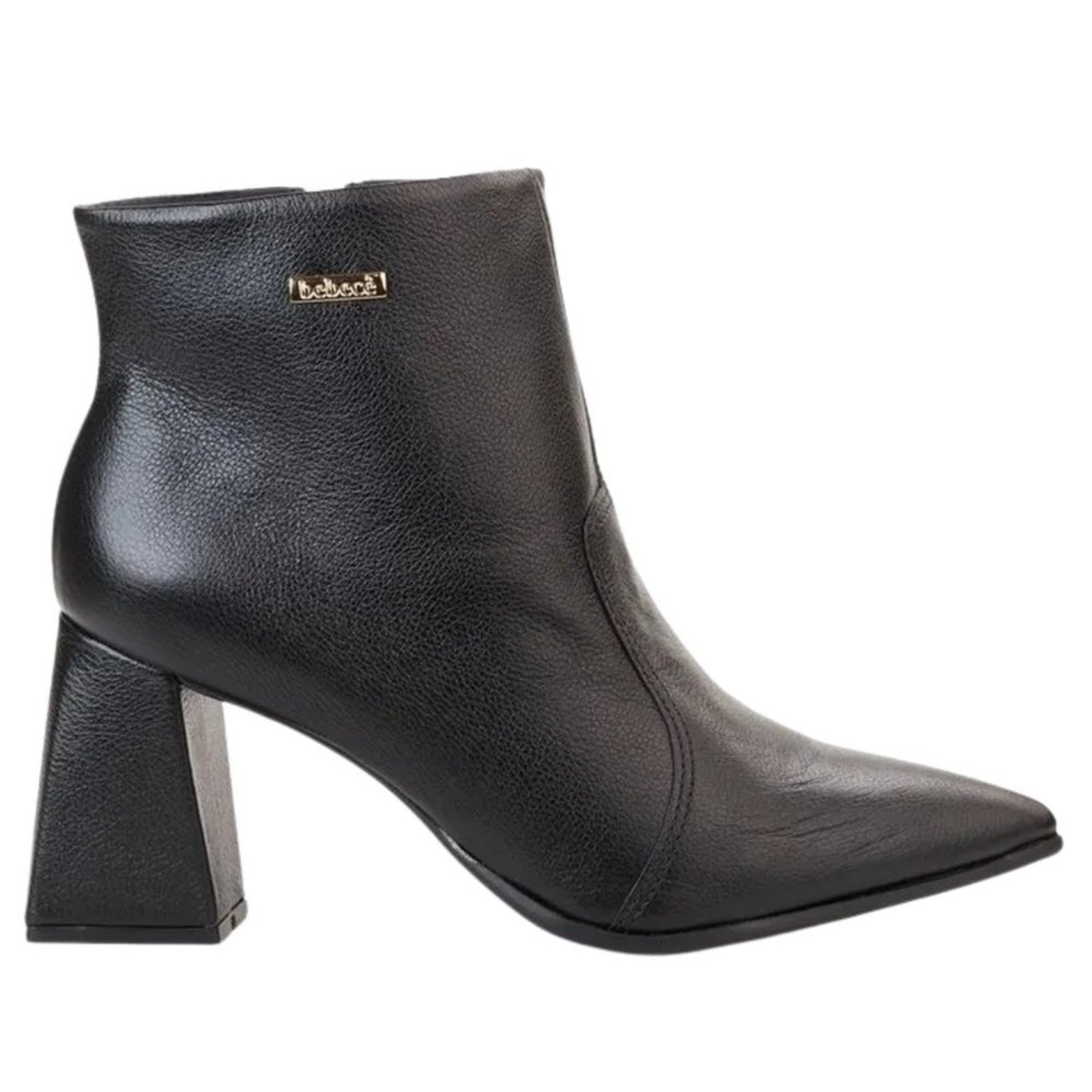 Bota cê Ankle Boot Cano Baixo Bico Fino Em Couro T4342 063 cê Preto